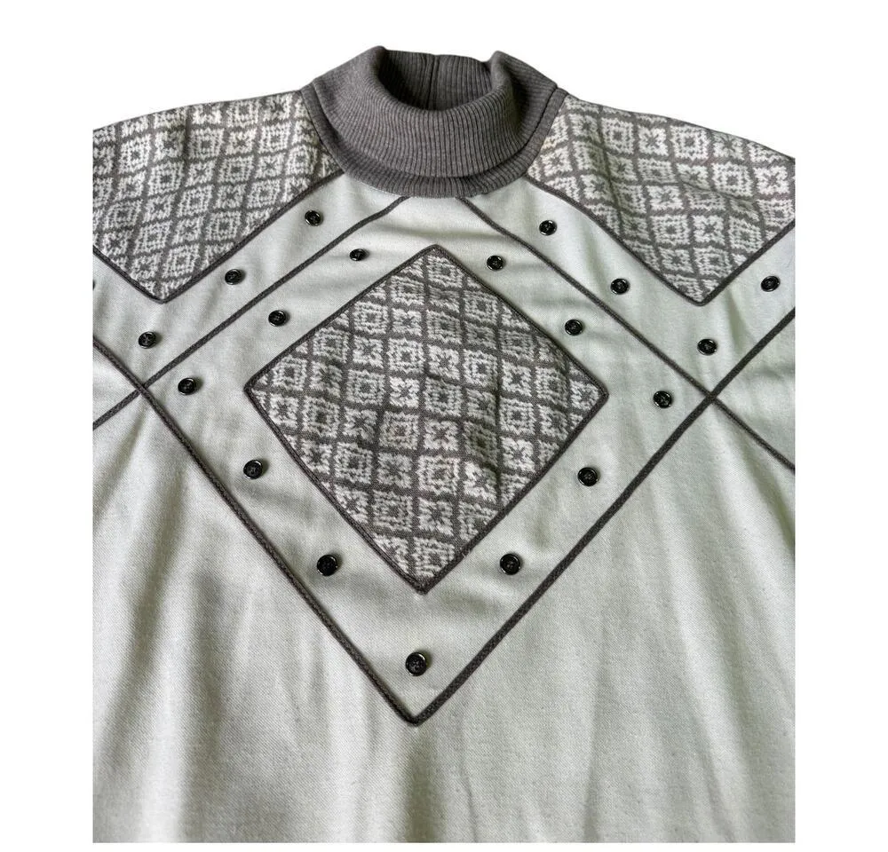 Vintage 80's Jo Hardin turtleneck sweater cream patch button accents size medium - Image 5