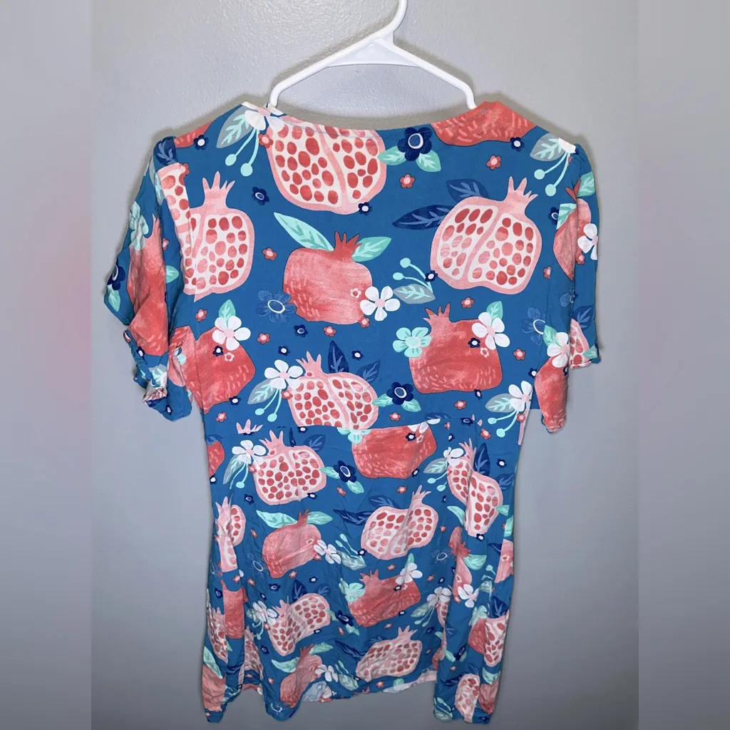 ModCloth Pepaloves Pomegranate Printed Shirt Dress Blue/Pink‎ Size Large - Image 2