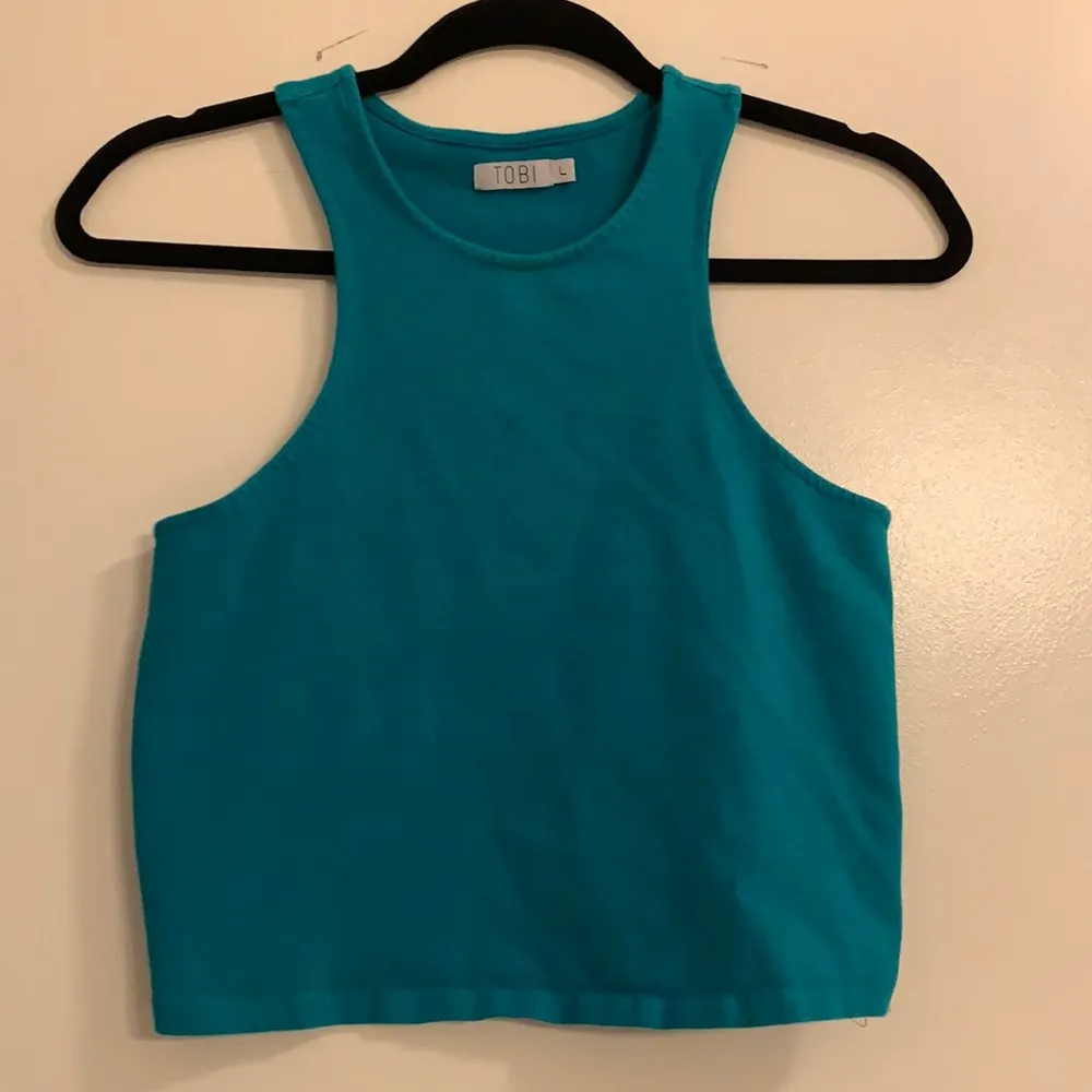 Tobi Teal Crop Top, Large - Image 2