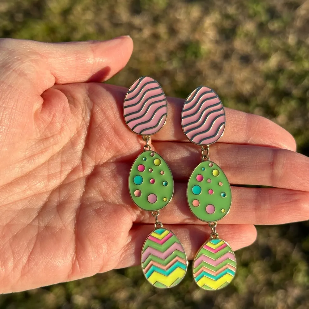 Colorful Easter Egg Dangle Earrings - Image 2