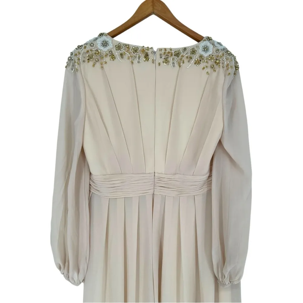 Mac Duggal Embellished Shoulder Blouson Sleeve Evening Gown in Porcelain size 14 - Image 8