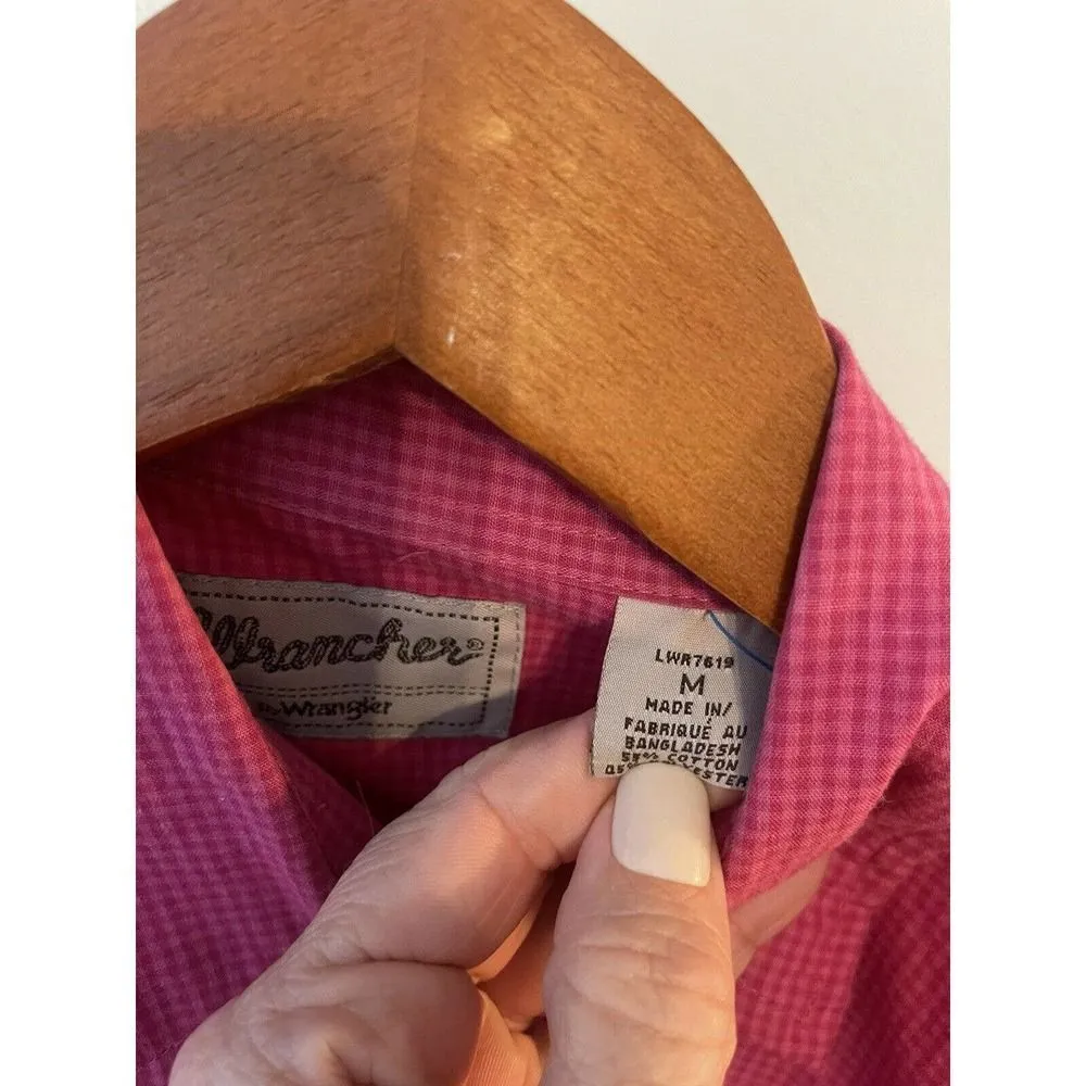 Wrangler Wrancher Womens Long Sleeve Shirt Pearl Snap Button Up Pink Medium - Image 4
