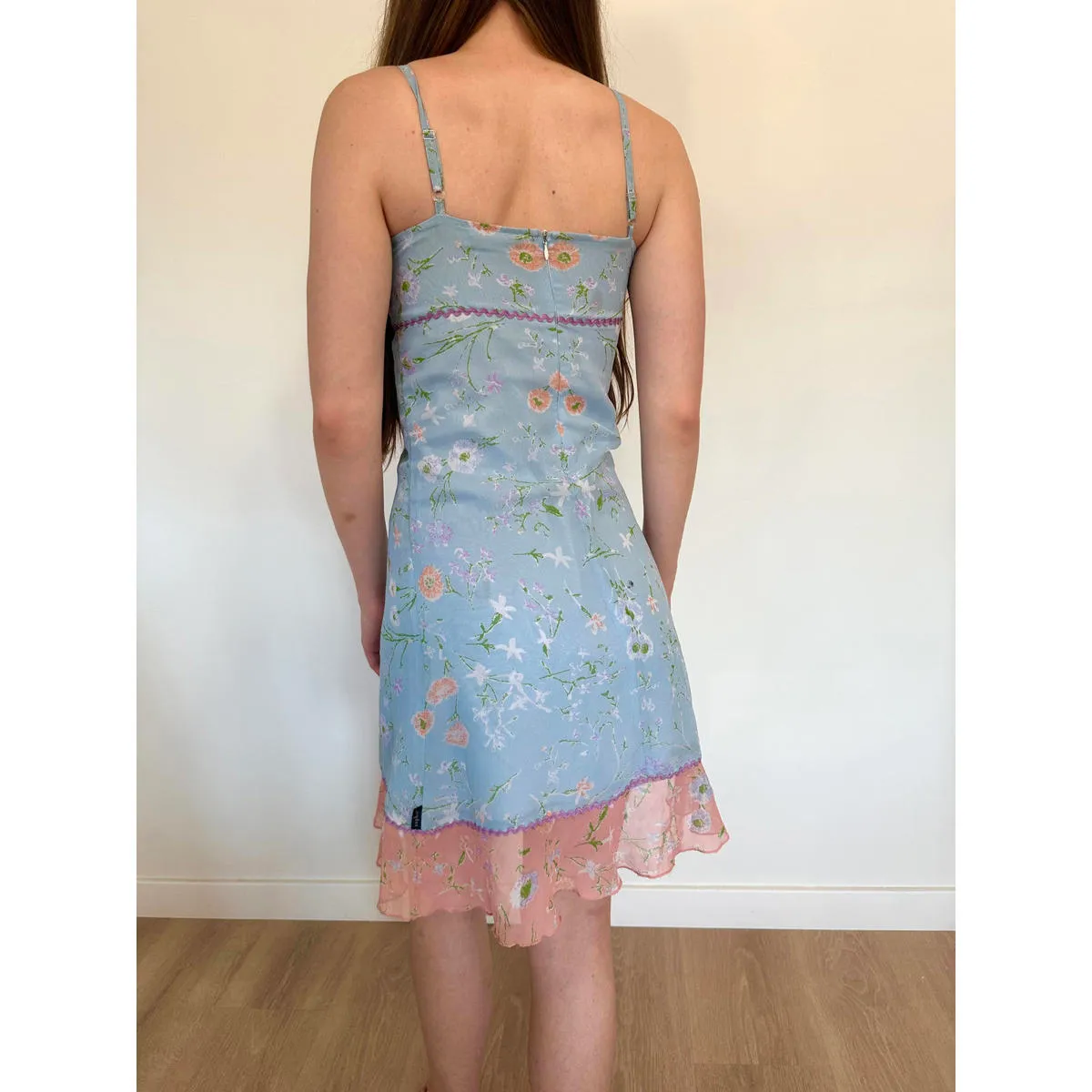 Light Blue Floral Y2K Cottagecore Fairy Picnic Dress Size XS - Image 3