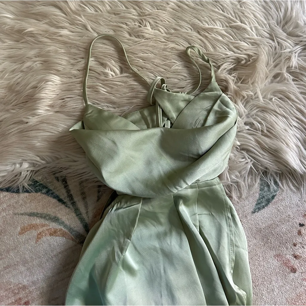 HELLO MOLLY Reveal Your Mind Midi Dress In Sage Green Satin - Image 12