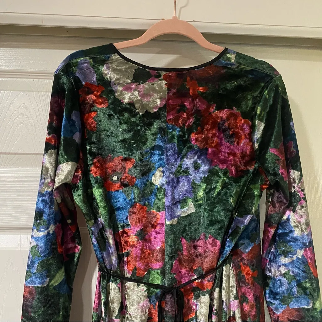 Zara Velvet Floral Kimono Wrap Maxi Dress Blogger Favorite Wedding Festival Sml - Image 11