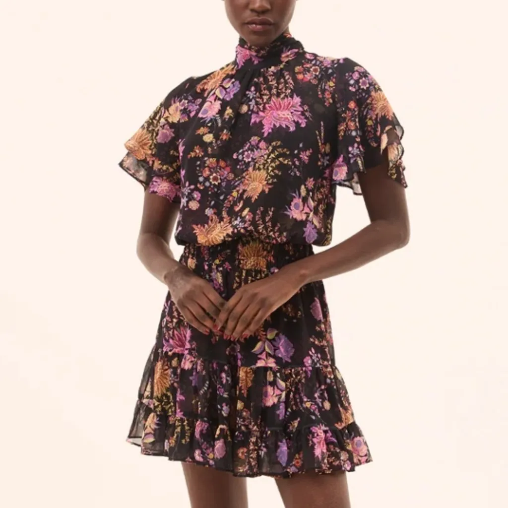 NWT MISA Saffie Black Floral Tiered Mini Dress Size M - Image 6