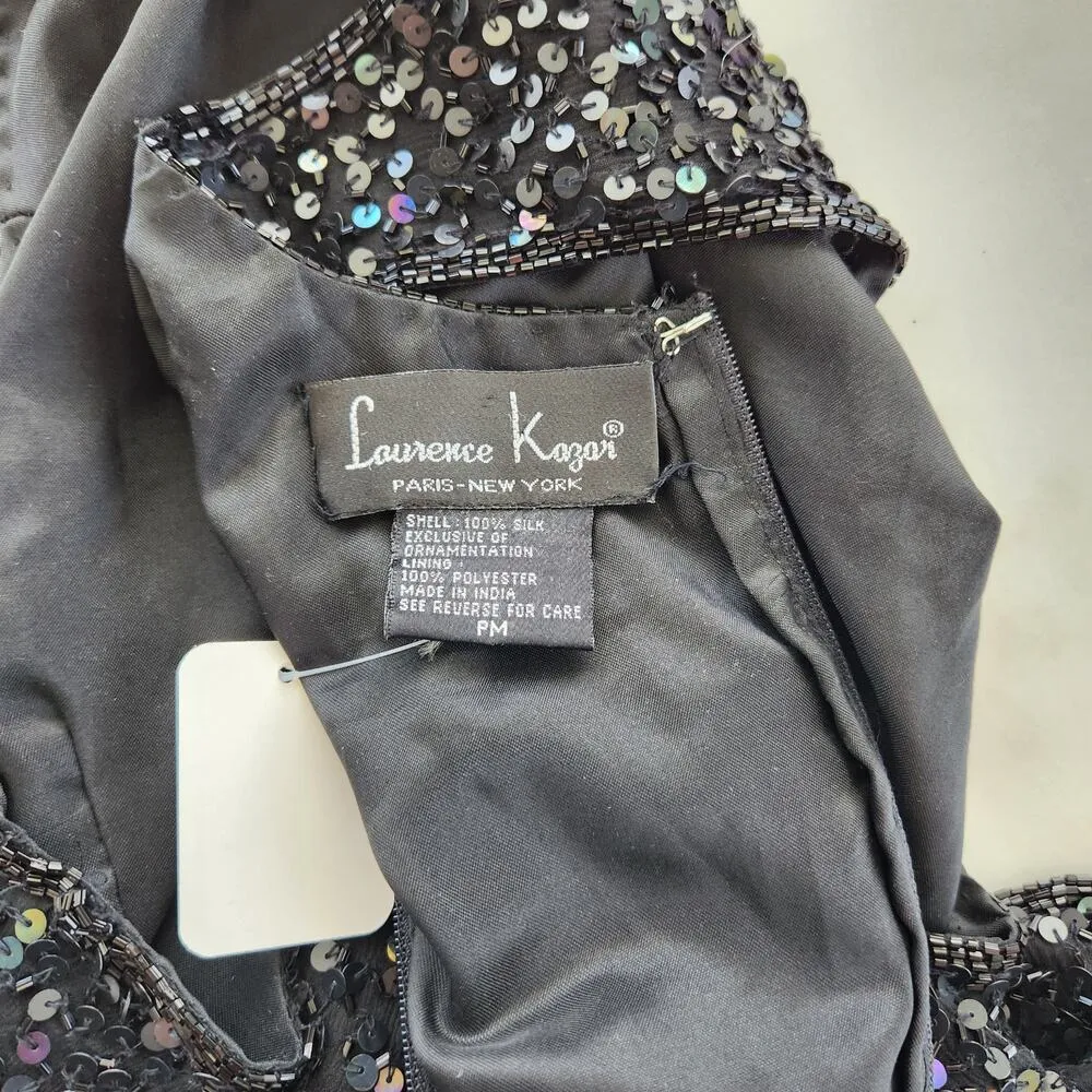 Vintage Lawrence Kazar Black Iridescant Sequin Silk Embroidered Blouse S - Image 13