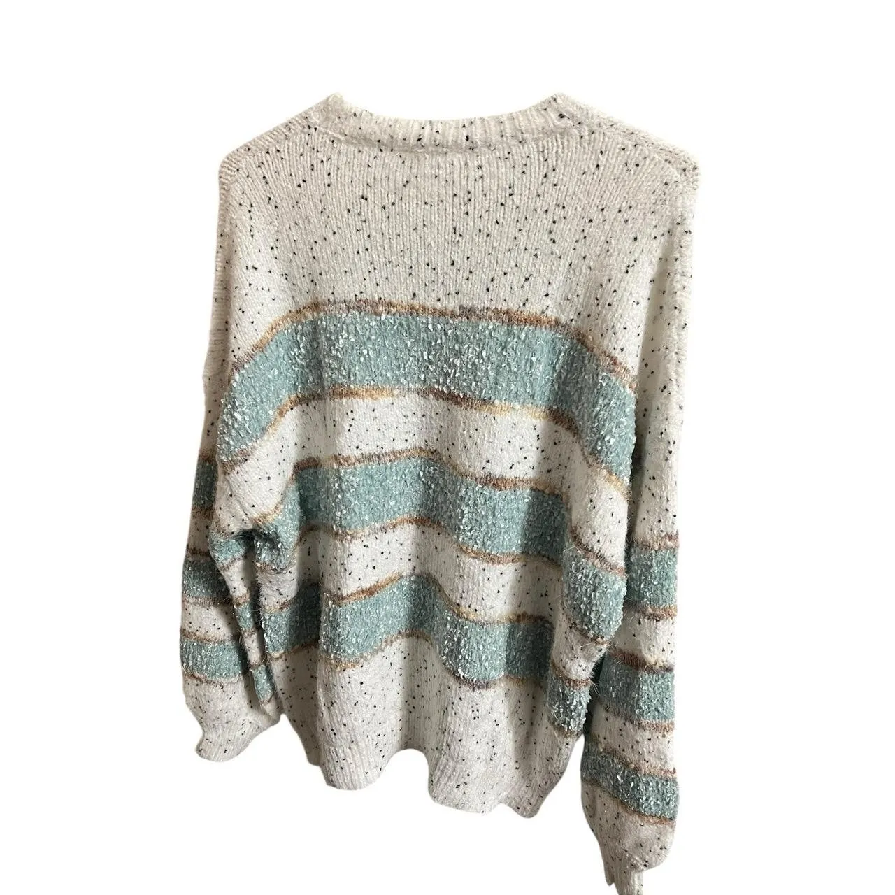 Adora Pullover Sweater Women Plus 3X Striped White Blue Gold Fuzzy Crewneck Knit Size undefined - Image 3