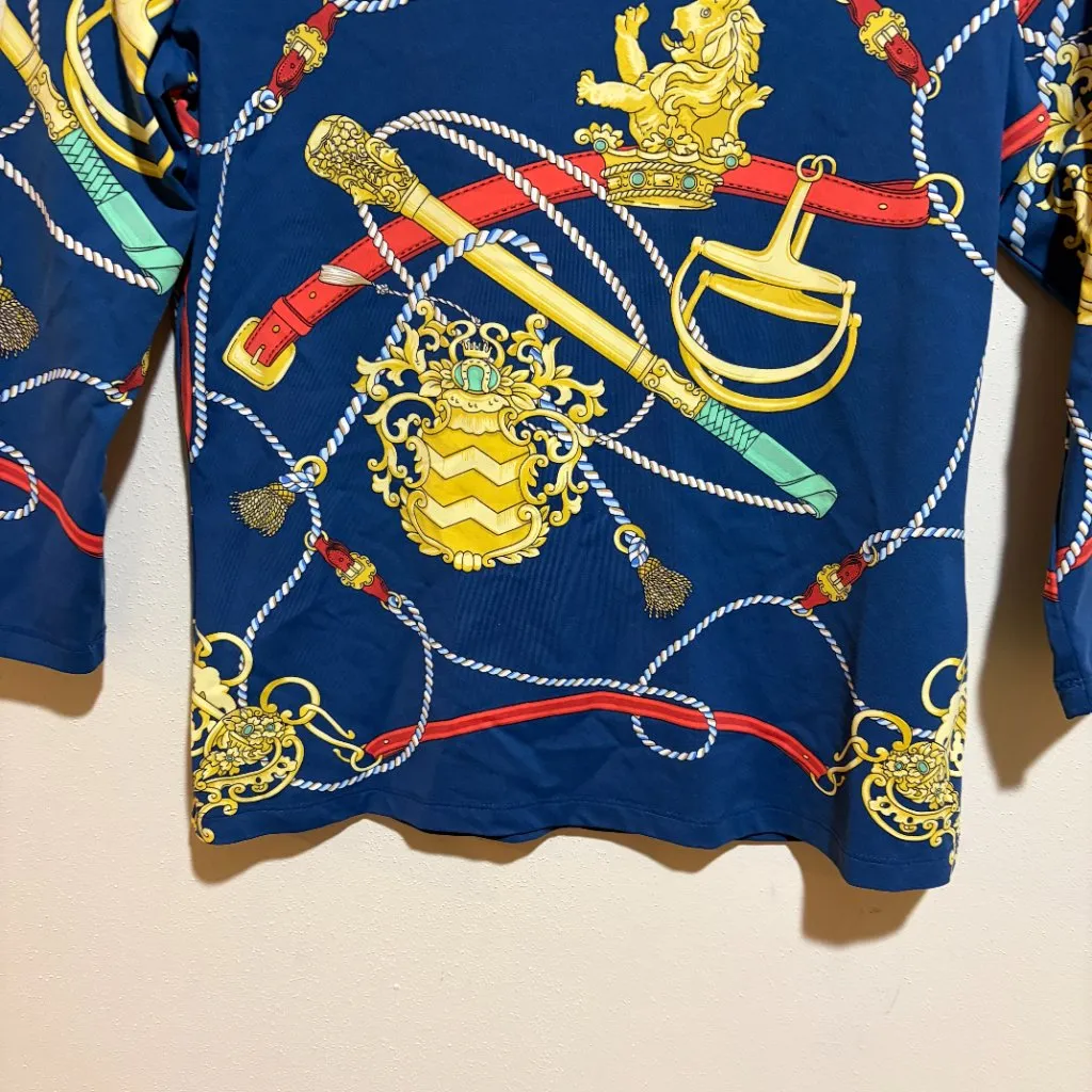 J McLaughlin Catalina Cloth Blue Equestrian Lion Rope Signature 3/4 Sleeve Tee Size M - Image 6