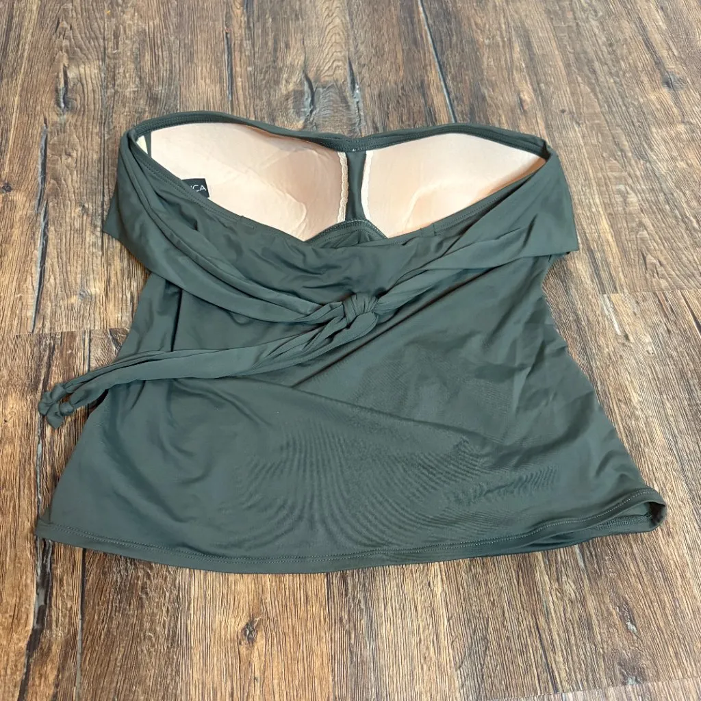 La Blanca Island Goddess Shirred Convertible Tankini Top Forest Green - Image 2