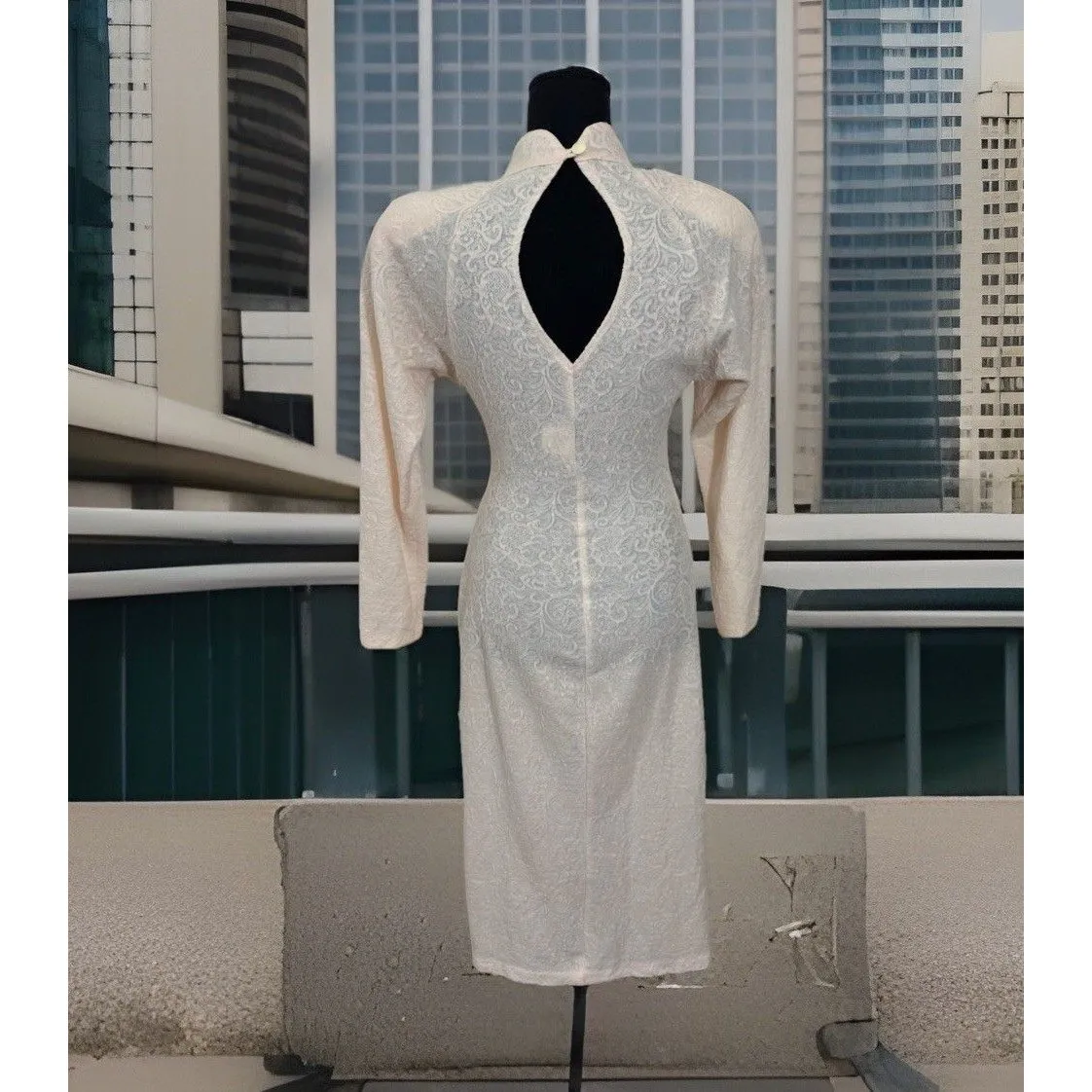 VTG 80 All That Jazz Women's Sz 11 Baby Pink Floral Cute Cutout Pencil Dress USA - Image 2