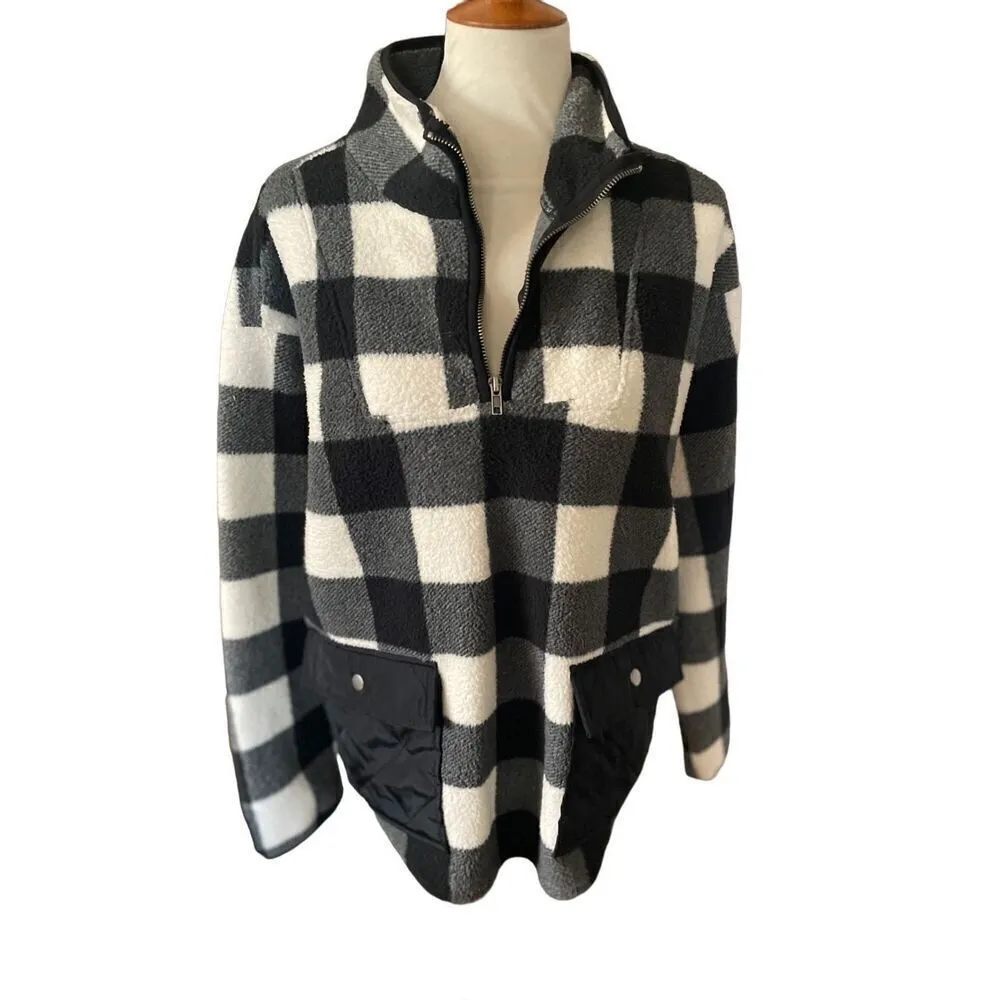 Como Vintage Black and White Checkered Half Zip Mock Collar Pullover Size XL - Image 7