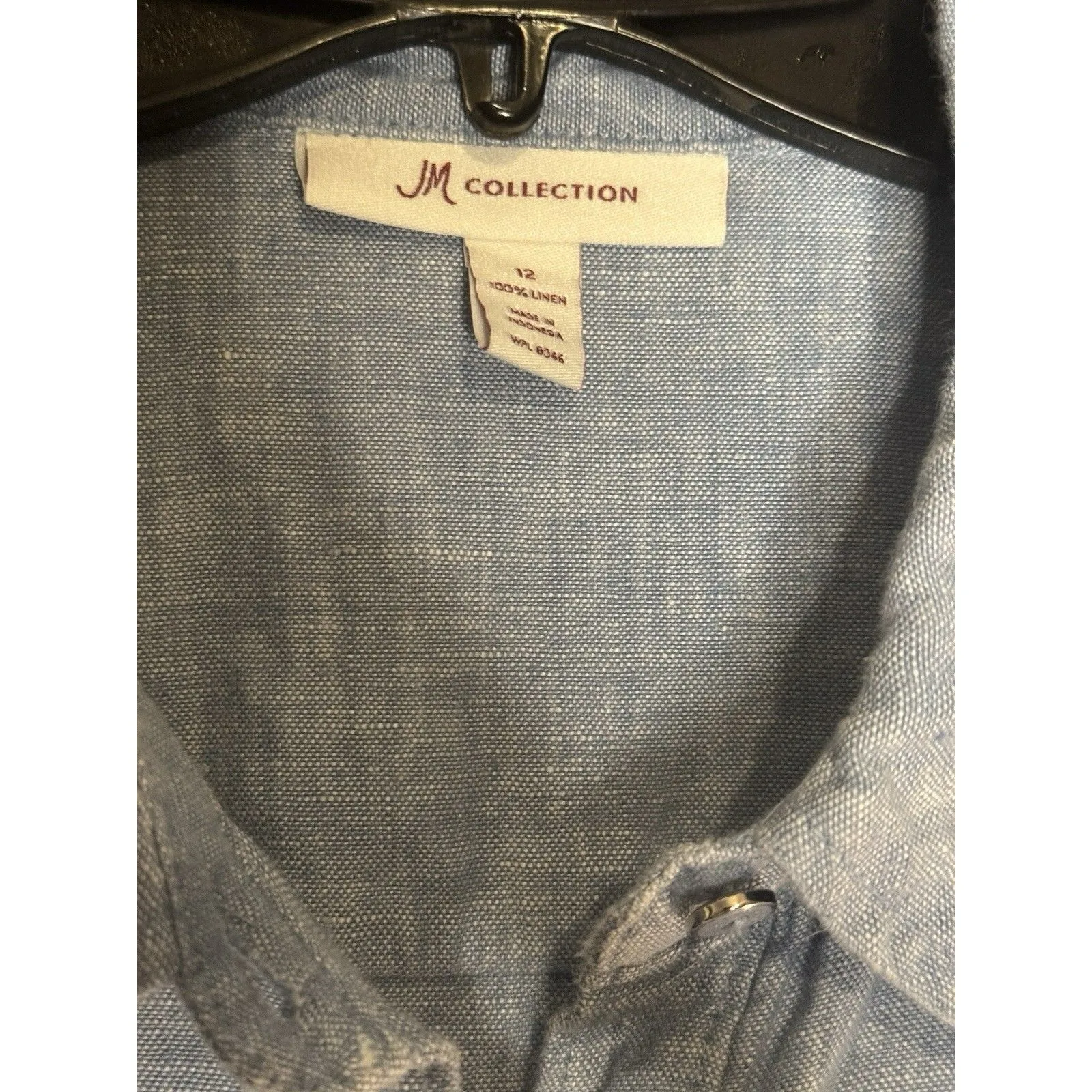 JM Collection Women's 18 Blue Chambray 100% Linen Roll Tab Sleeve Shirt Top Slit - Image 4