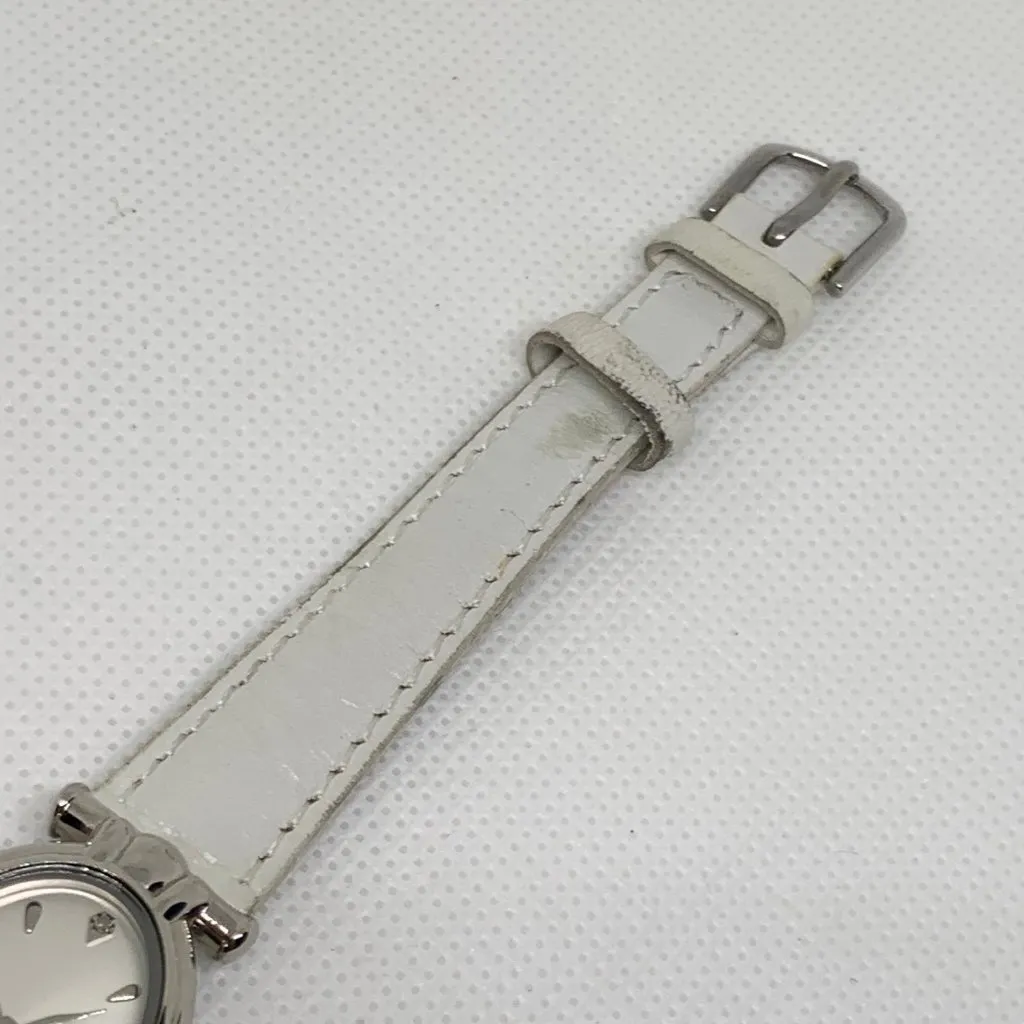 Women Diamond quartz analog watch 19mm oval silver tone white leather running - Image 4