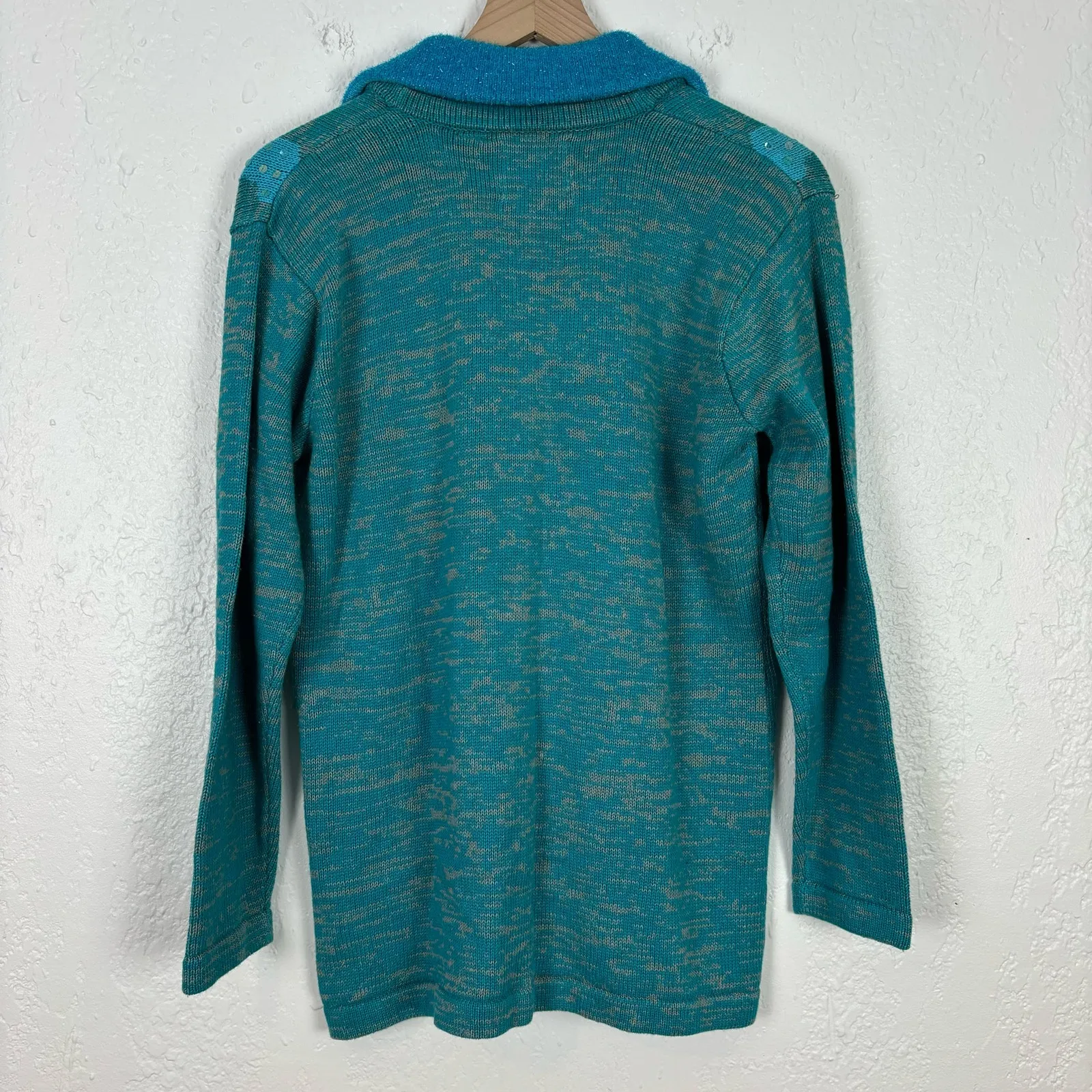 Storybook Knits Blue Sequin Button Front Collared Cardigan Sweater NWT Small - Image 3