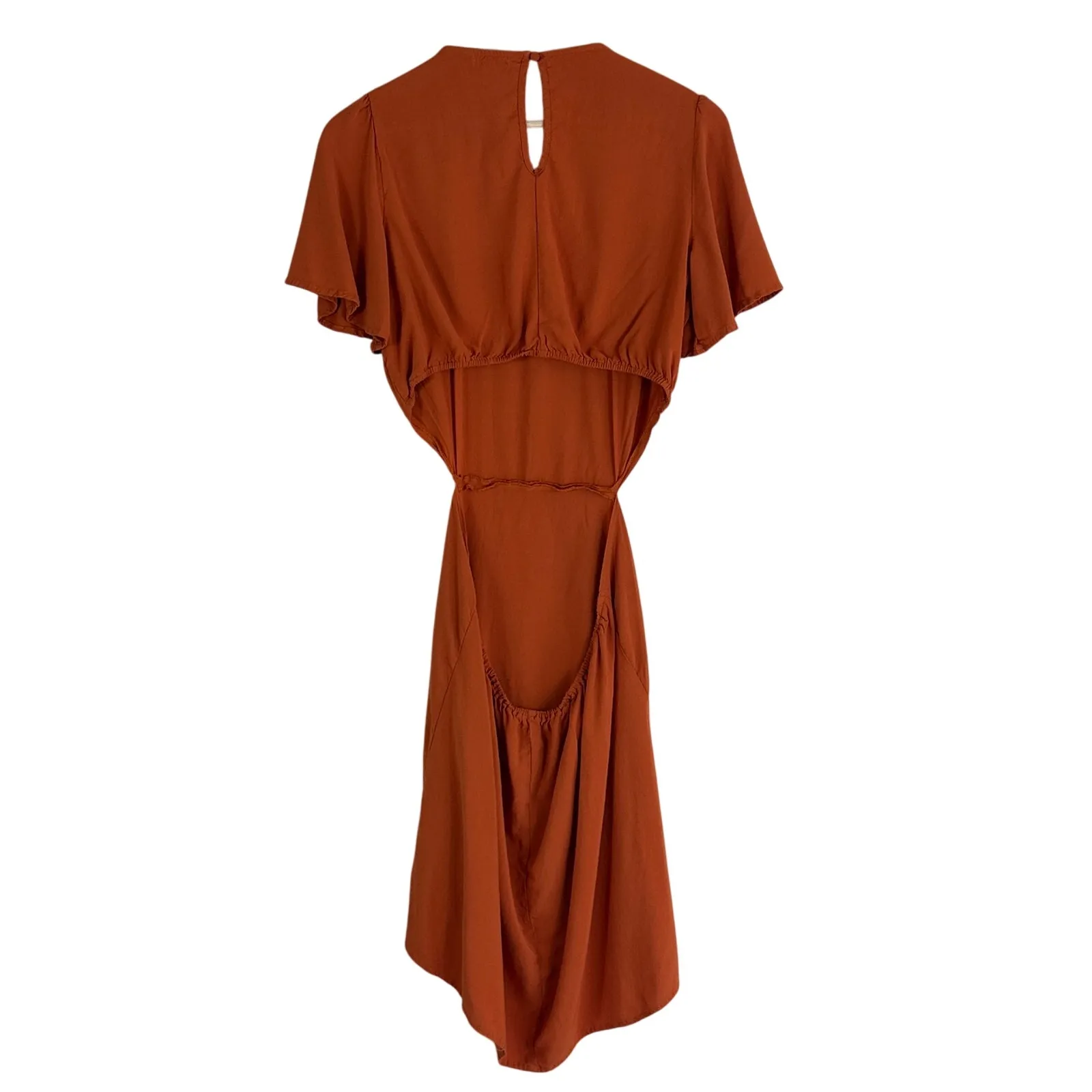 Love Fire Dress Womens L Orange Flutter Sleeve Cutout Backless Boho Earthy Fall Size L - Image 3