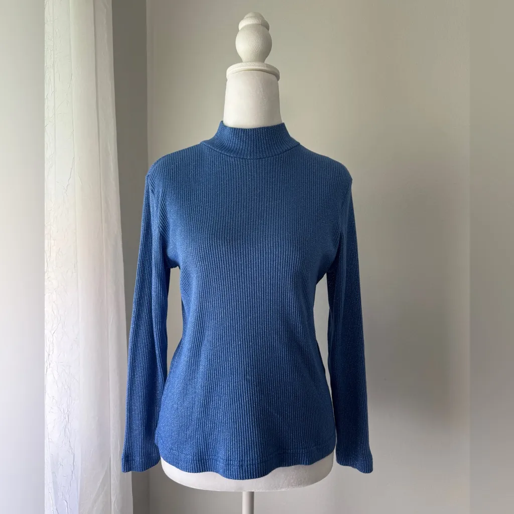 Vintage Y2K Carolyn Taylor Essentials Shimmery Periwinkle Long Sleeve Turtleneck - Image 2