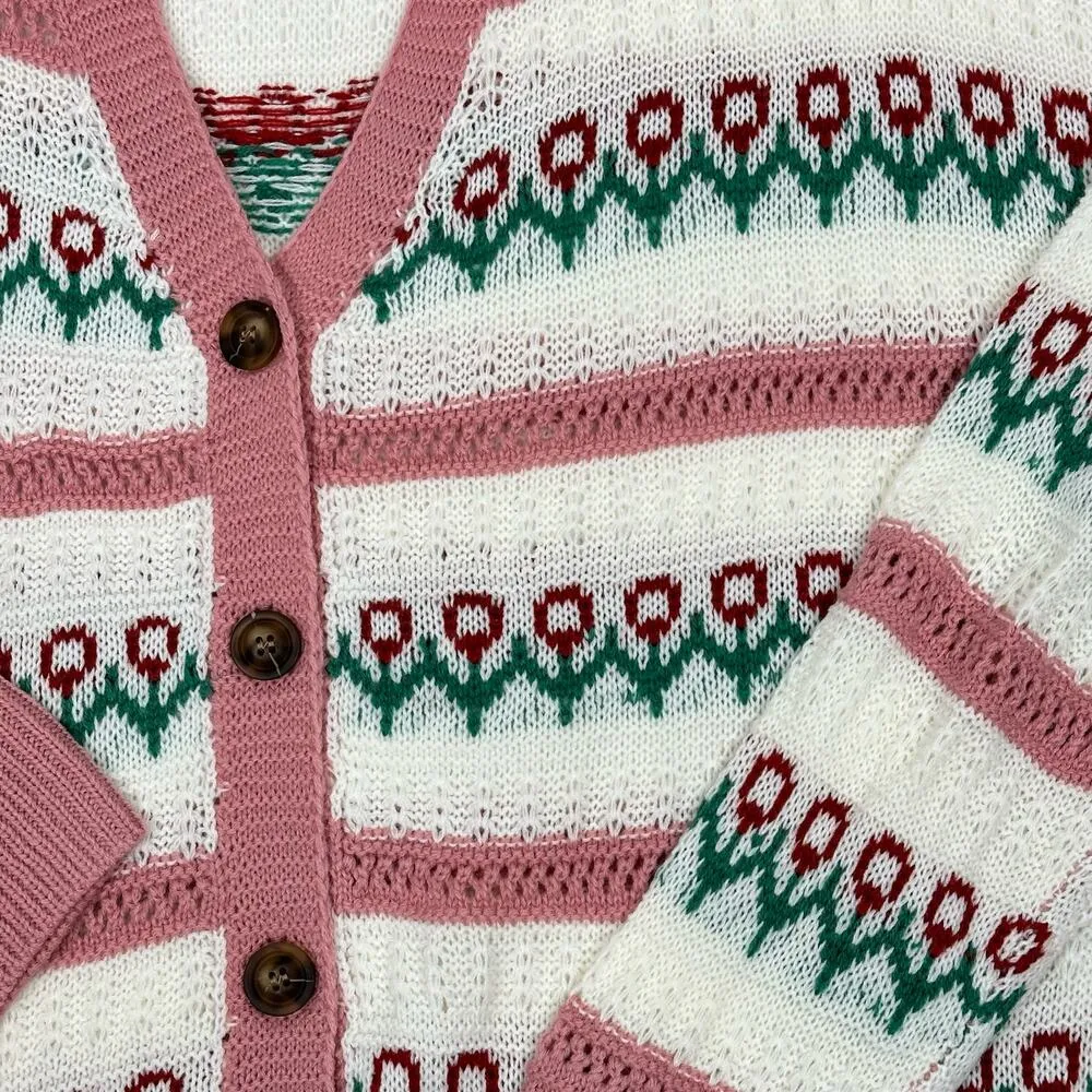 Lightweight Oversized Cardigan Sweater Spring Summer Cute Flowers Size Small - Image 2