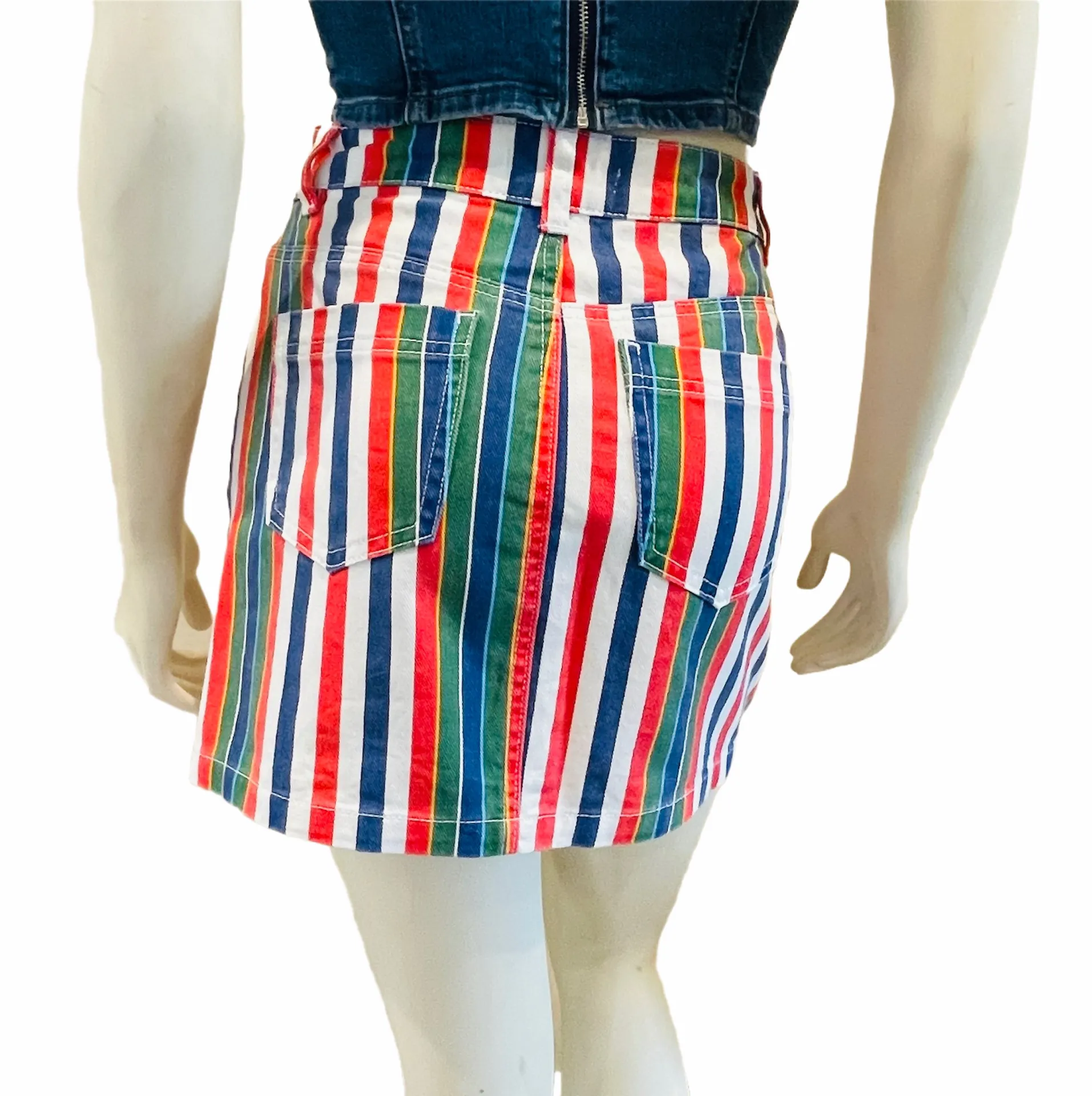 Rainbow Striped Denim Mini Skirt - Image 4