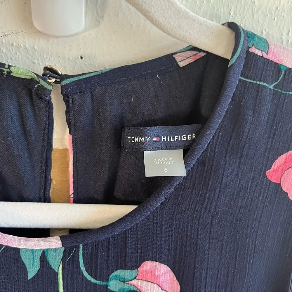 Tommy Hilfiger Dress Floral Navy Blue Sleeveless Chiffon Trapeze Dress Sz 6 NWT - Image 8