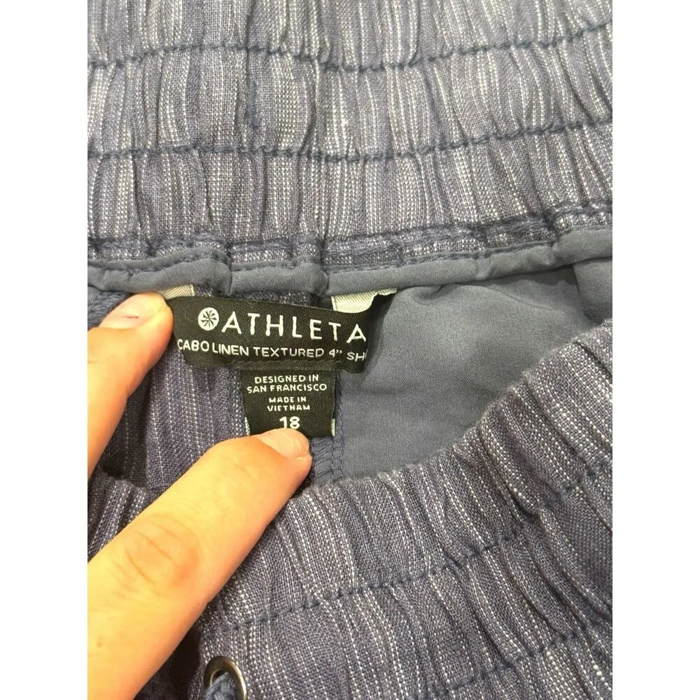 Athleta Cabo Linen Textured 4" Shorts Sz 18 Blue Plus Size Sustainable Comfy NEW - Image 6