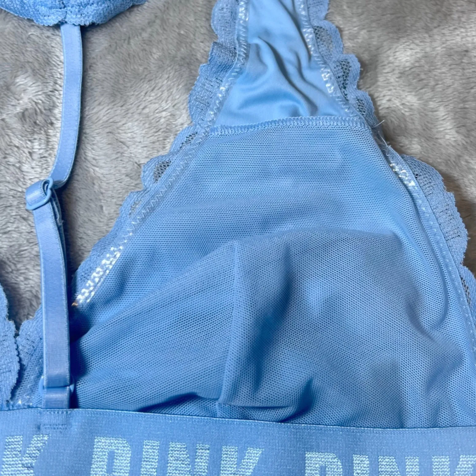 Victorias Secret Pink Lace T-Back Bralette Bra Womens Small Light Blue Intimates - Image 8