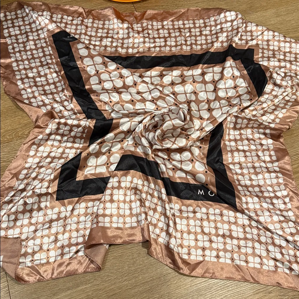 Monat Pink and Black Patterned Scarf 35”x35” - Image 4