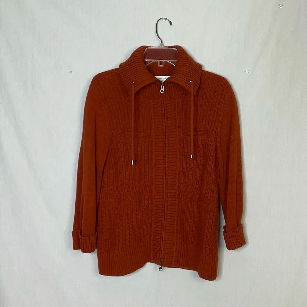 Christopher & Banks 3/4 Sleeves Orange Full Zip Cardigan Size Medium Preowned - Image 2