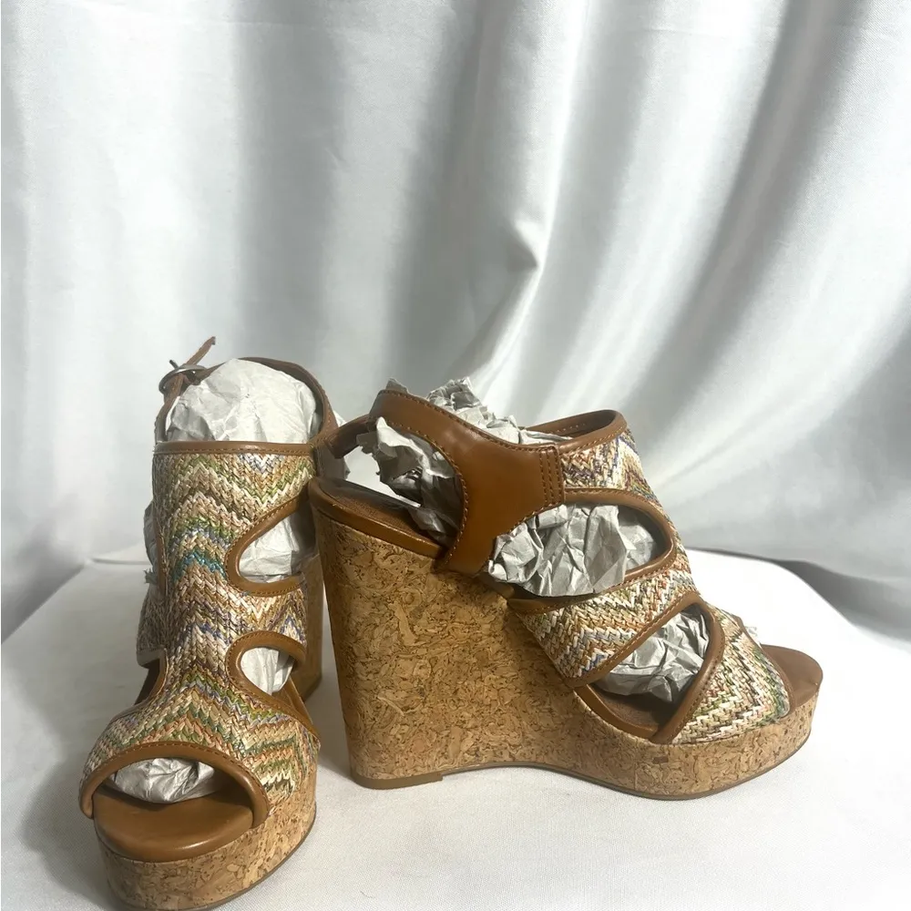 Lucky Brand Riedel 2 Womens Shoes Multicolor Platform Cork Wedge Sand Size 7M - Image 3