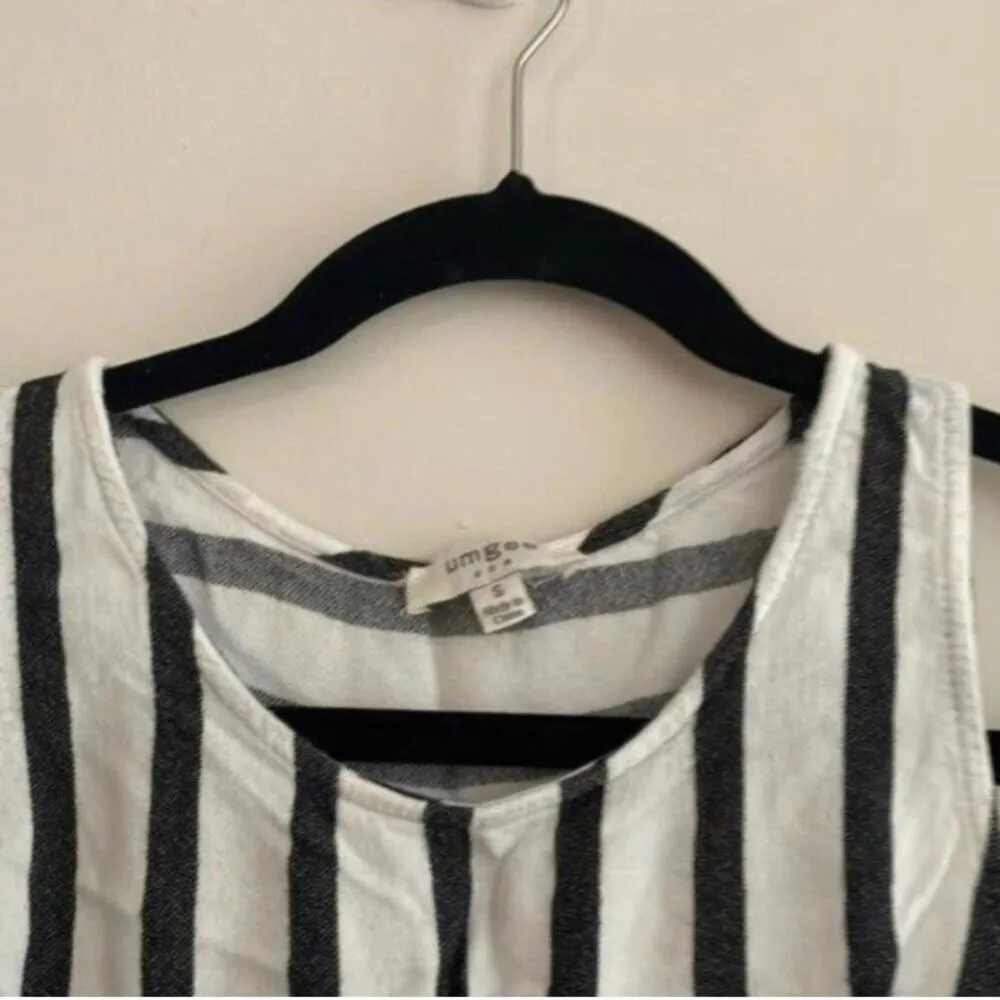 Umgee White and black striped knot front high low blouse shirt top tank - Image 2