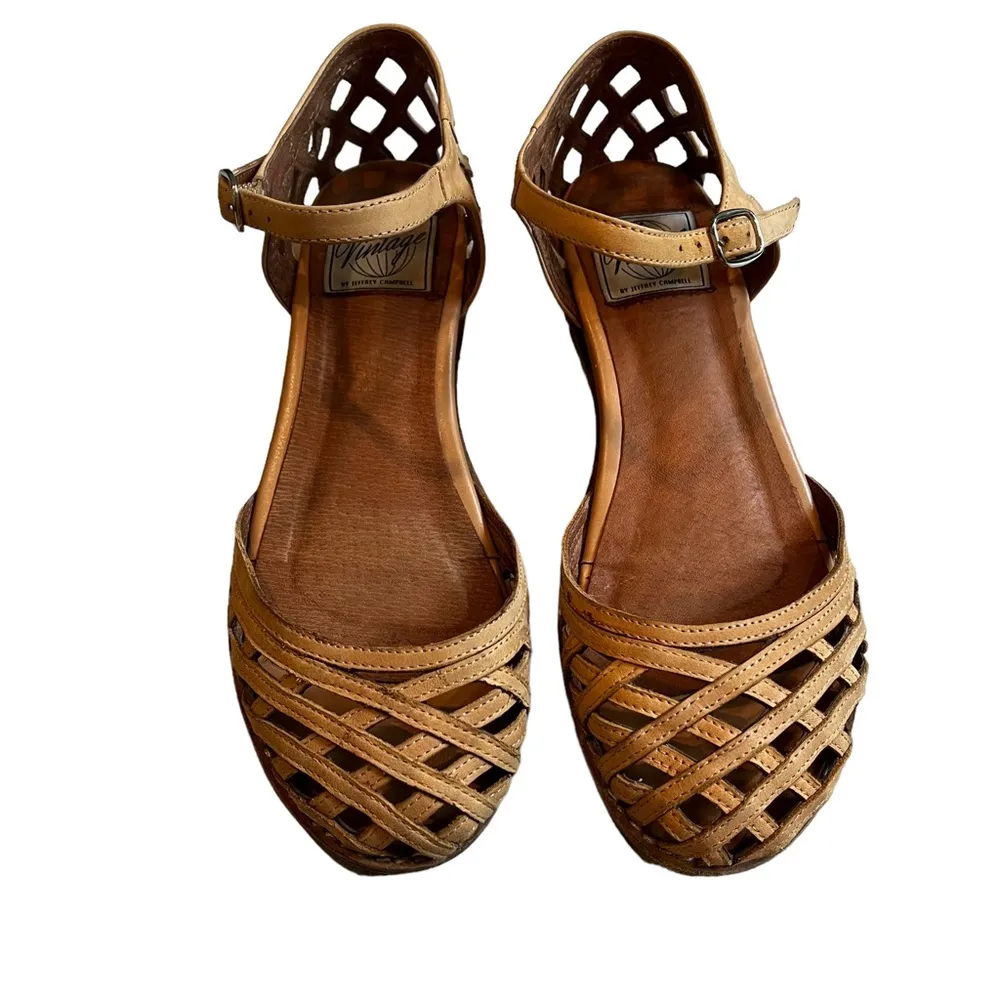 Vintage by Jeffrey Campbell Lattice Leather Wedge Sandal, Sz 8 - Image 4