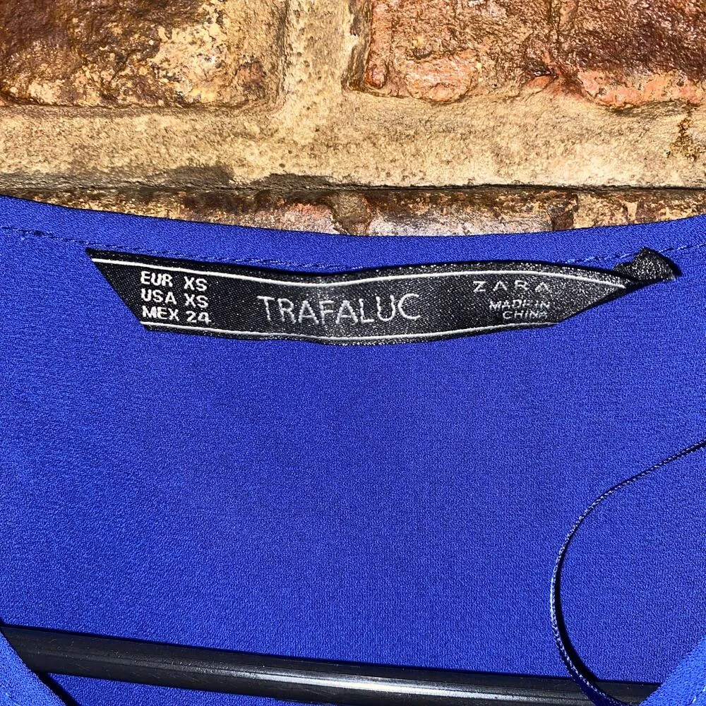 Zara Trafaluc Royal Blue Sleeveless Ruffle Keyhole Top Women's Size XS - Image 4