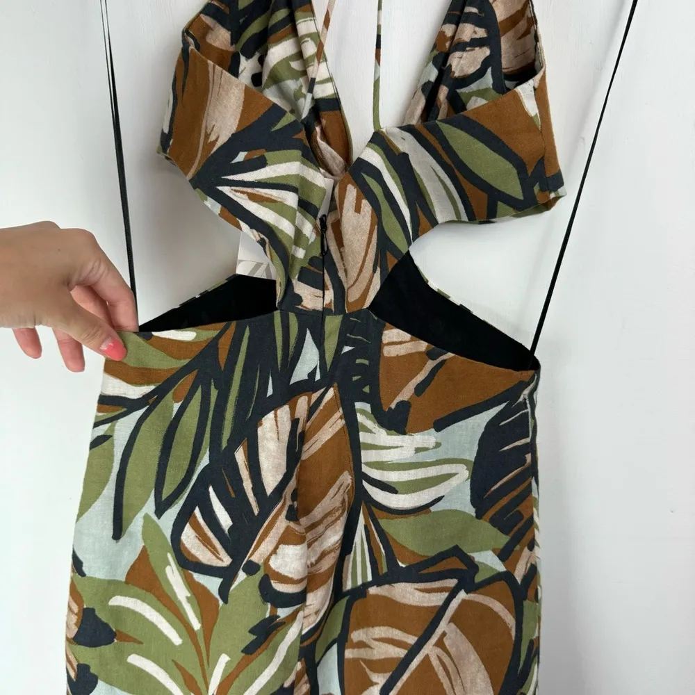 NWT Zara Cutout Mini Dress Sz Small Strappy Linen Palm Boho Print - Image 14