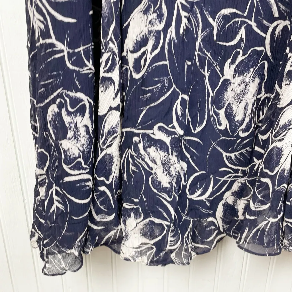 Vintage Y2K Lauren Ralph Lauren Midi Skirt Size 14 Navy Blue Floral 100% Silk - Image 6