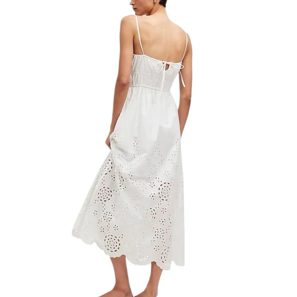 NWT Madewell White Embroidered Tank Midi Dress In Poplin Empire Waist Size 12 - Image 3