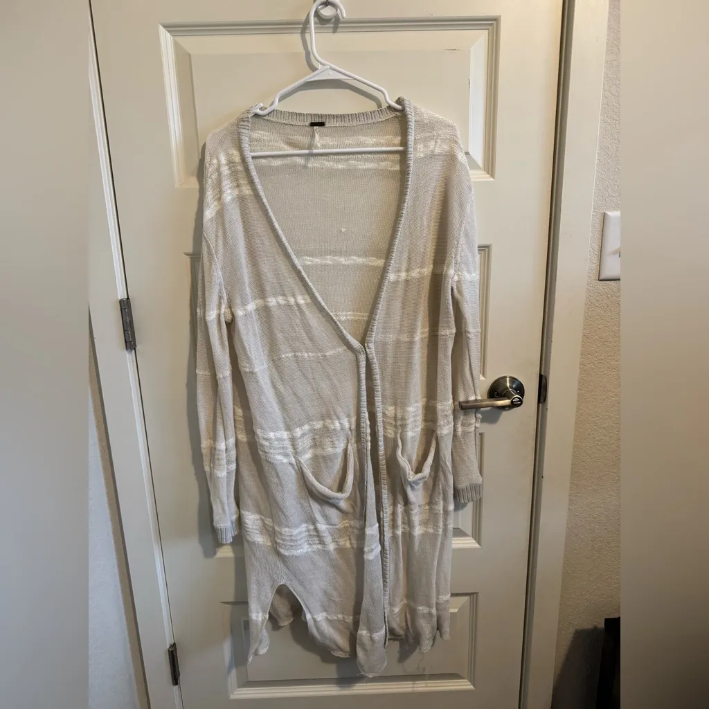 Free People Bohemian See-Through White Long Sleeve Cardigan - Image 3