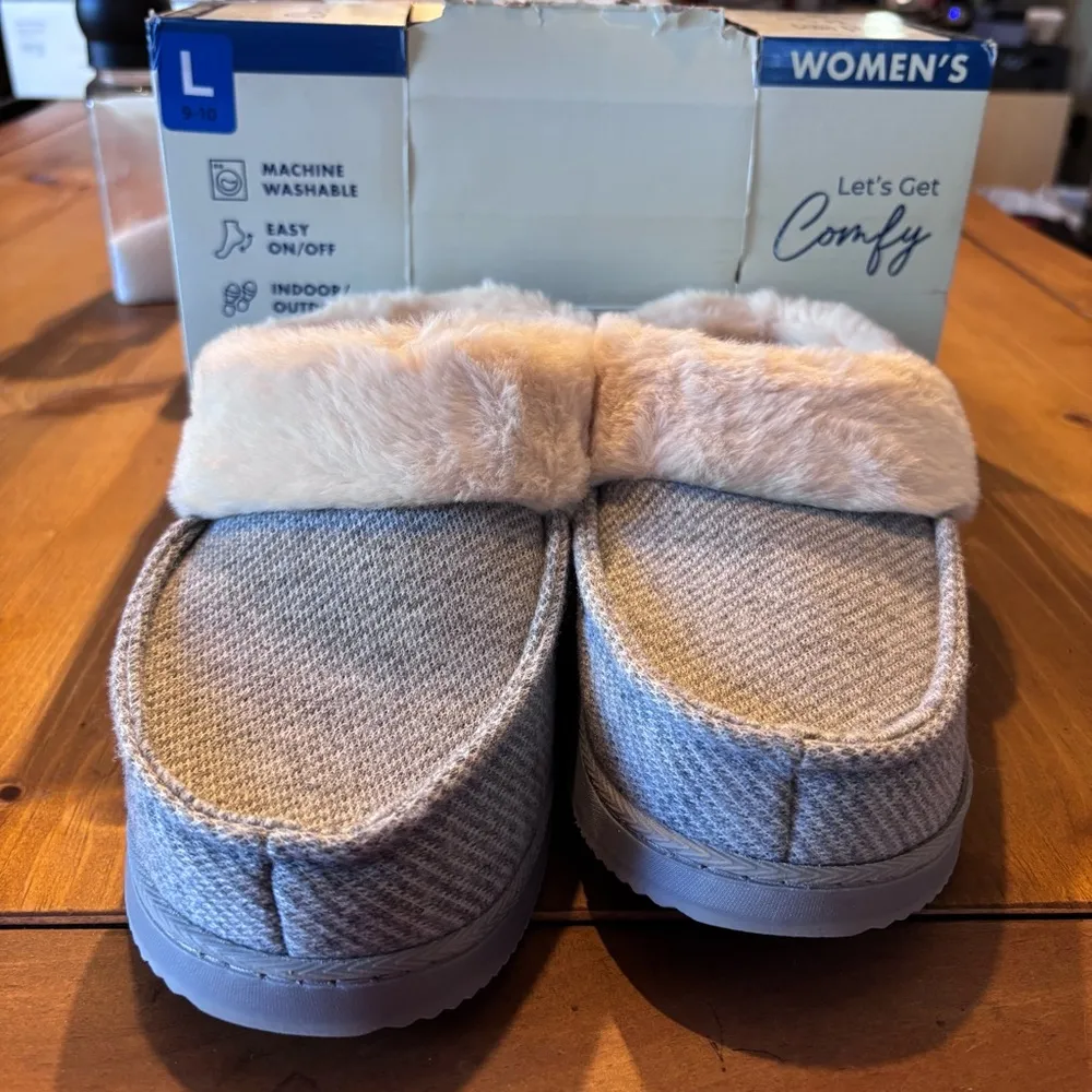 Dearfoams women’s memory foam slip on cozy house shoes slippers gray L(9-10) - Image 5