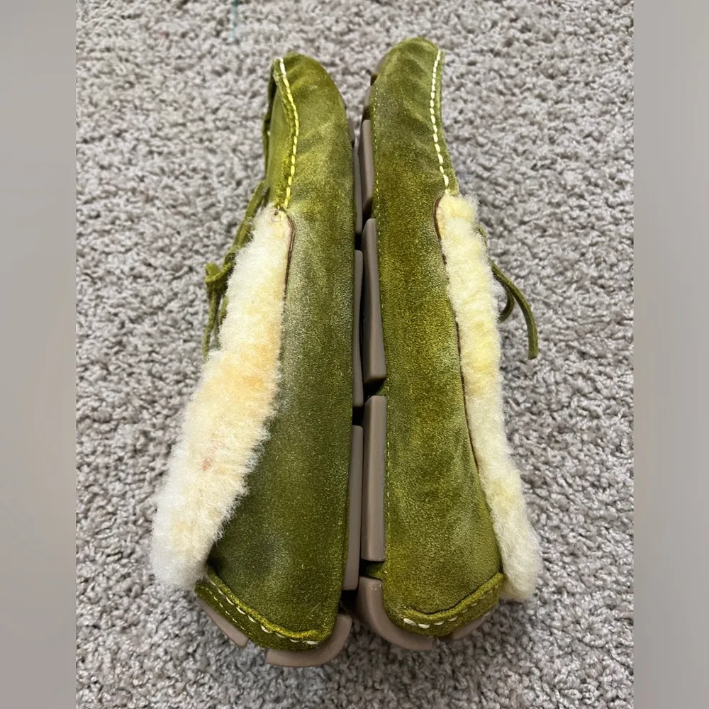 Banana Republic Lime Green Suede Moccasin Slipper Loafers Shearling Lined Sz 8 - Image 3