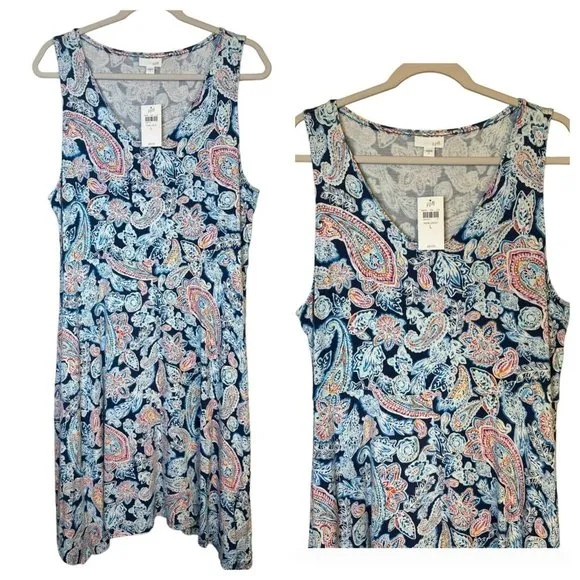 NWT J. Jill Ladies BOHO Paisley Pattern Sleeveless Beach Vacation Dress SZ Large - Image 2