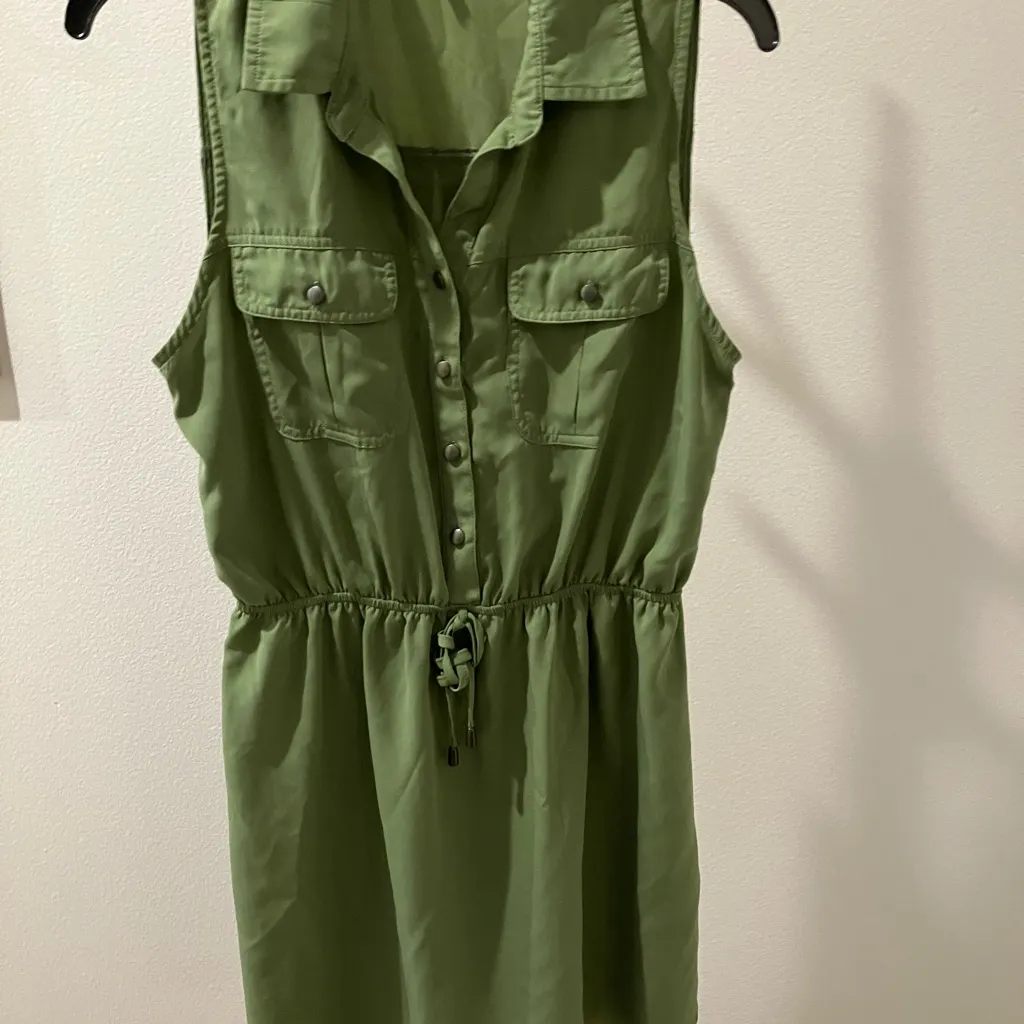 BeBop Olive Green Midi Dress with Button Front cargo drawstring - Image 2