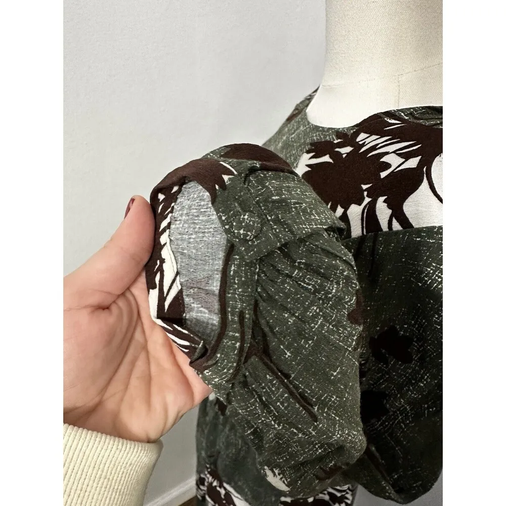 Boden Jodie Floral 3/4 Sleeve Knee Length Dress Women's Sz 8L Green Elastic Boho - Image 6