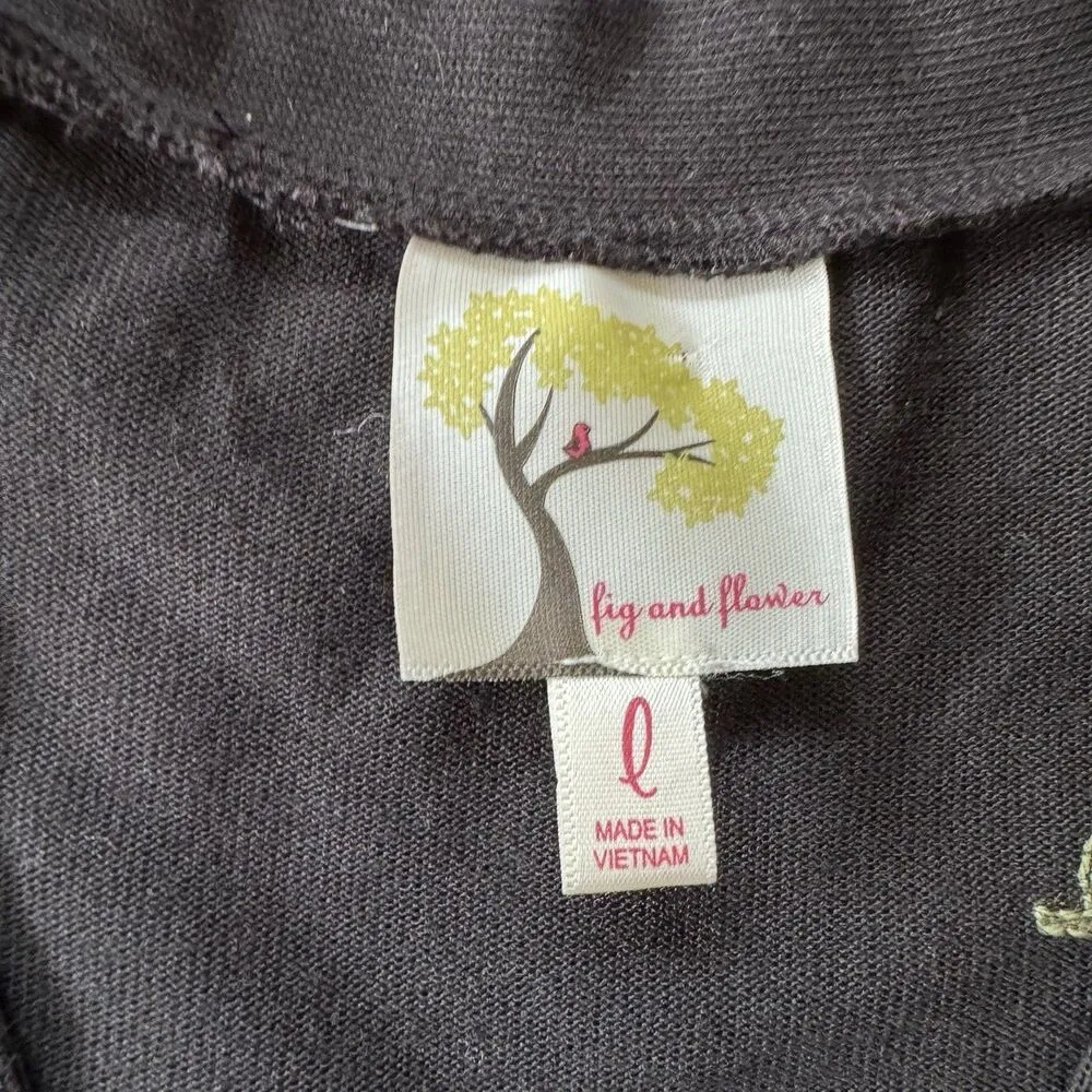 Fig & Flower Anthropologie Womens Cardigan Sweater Sz Large Floral Embroidered Black - Image 4