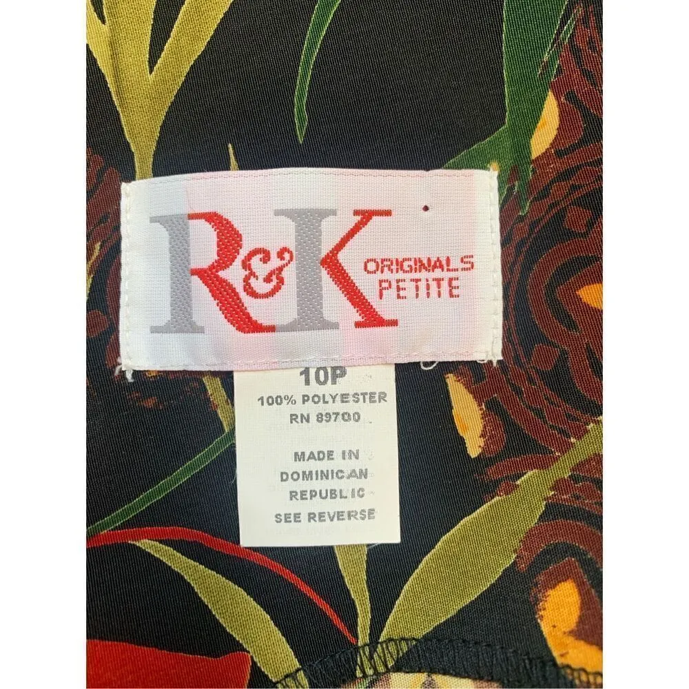 Vintage 90s Maxi Dress Black Red Tropical Dark Floral Print Sleeveless Vneck Size 10P - Image 8