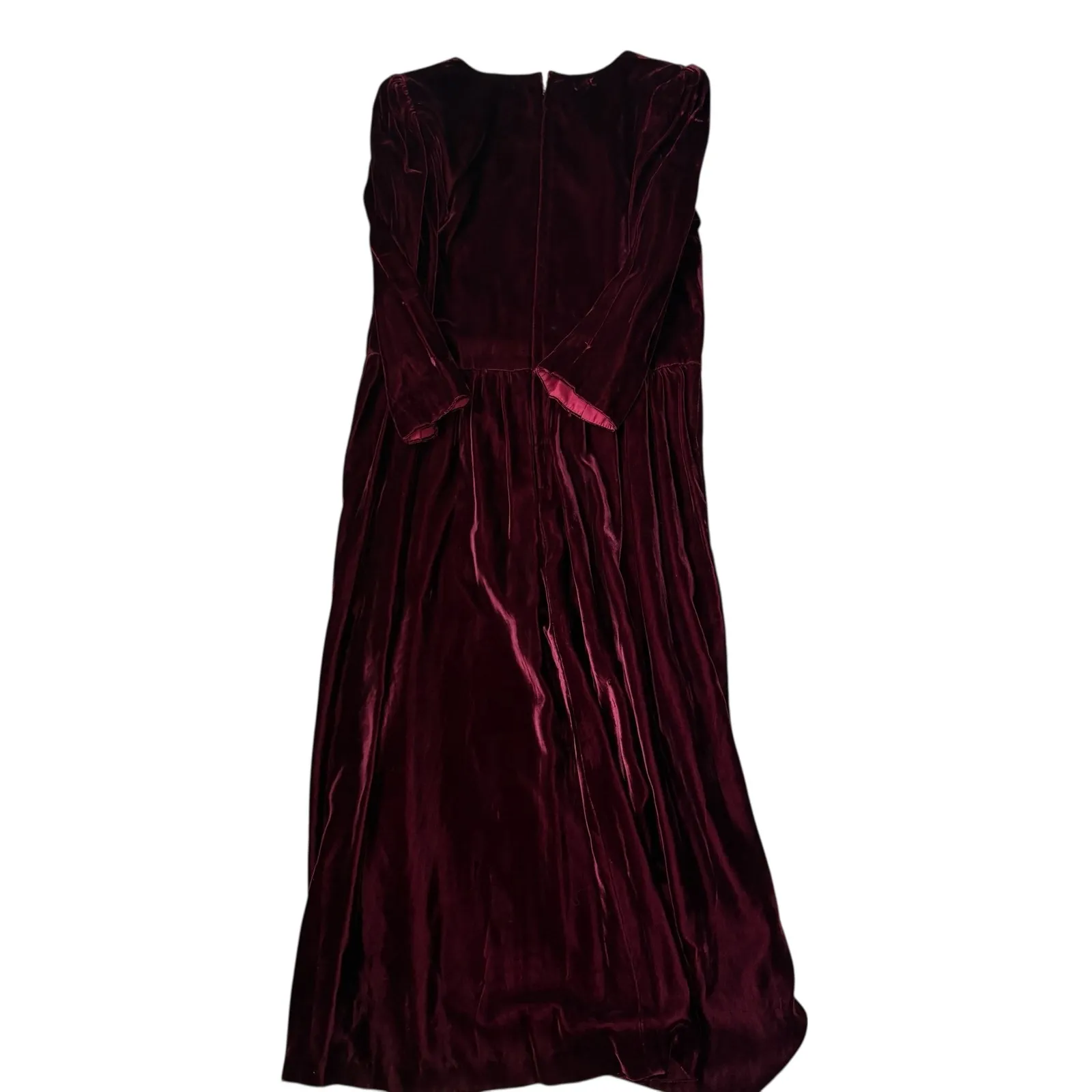 Lanz Originals VINTAGE Velvet Maxi‎ Dress burgundy Lace Collar Long Sleeve 14 Red - Image 9