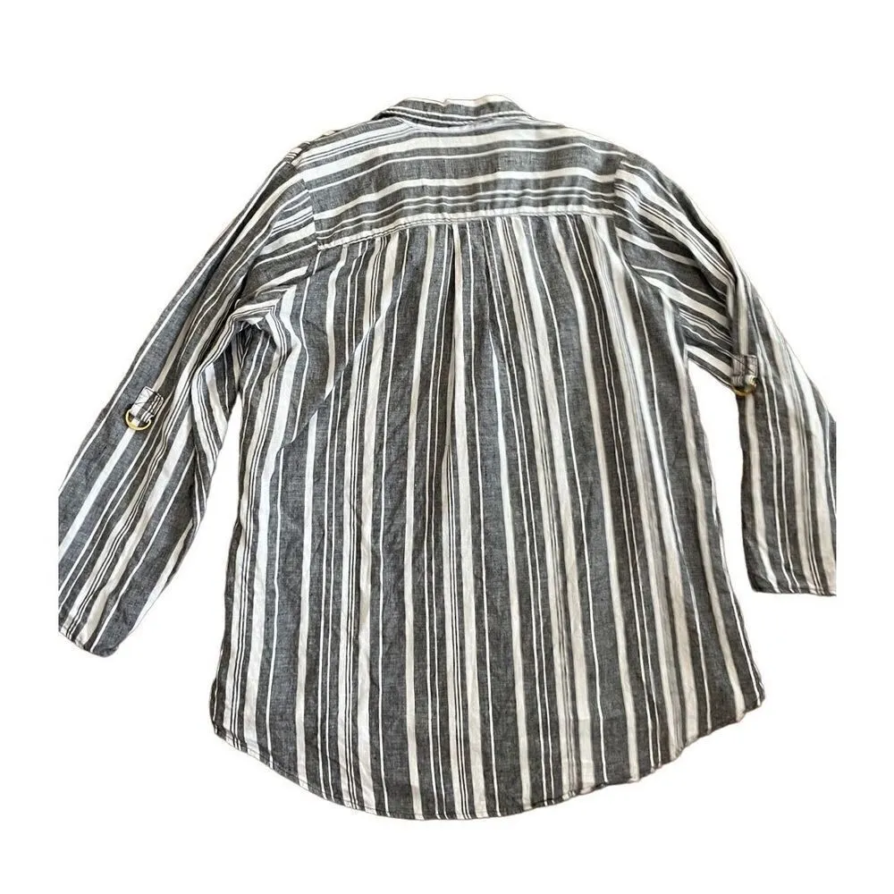 Ellen Tracy Long sleeve denim blue & white collar blouse 1X 100% linen c… - Image 2