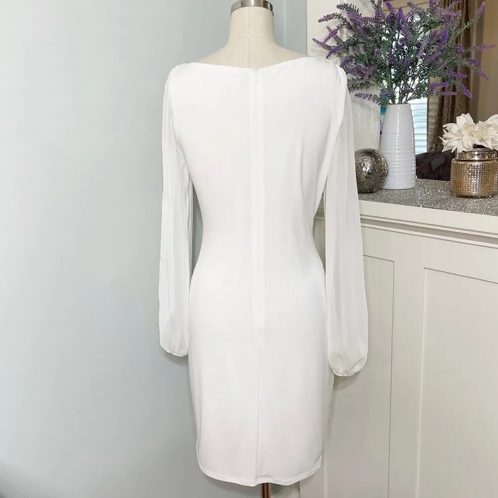 Ivanka Trump White Sheath Dress with Sheer Long Sleeves 4 Small - Image 6