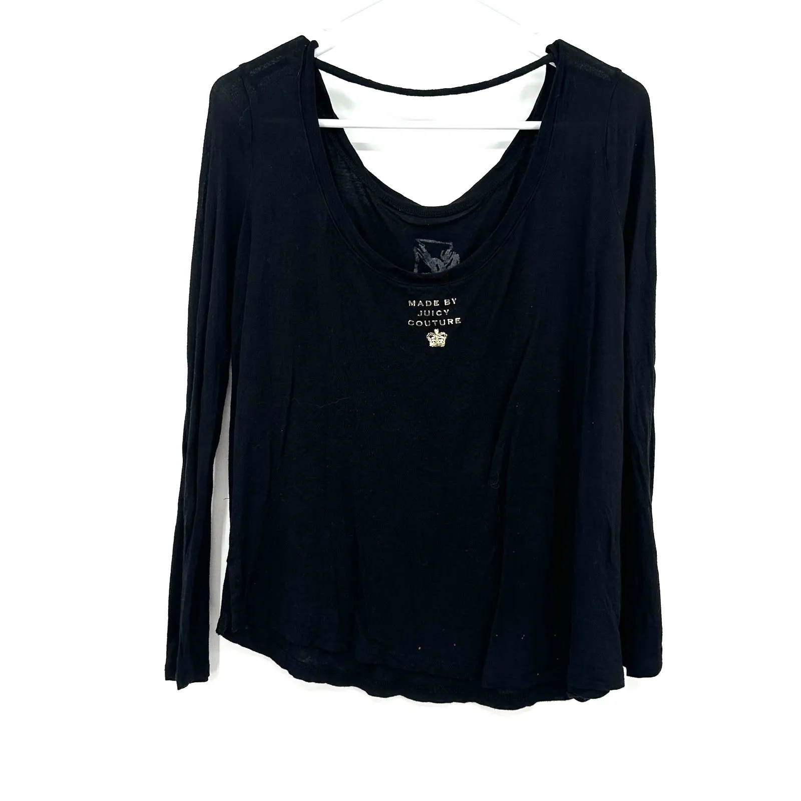 Juicy Couture Size Medium Shirt Black Graphic Print Crown Open‎ Back Long Sleeve - Image 2