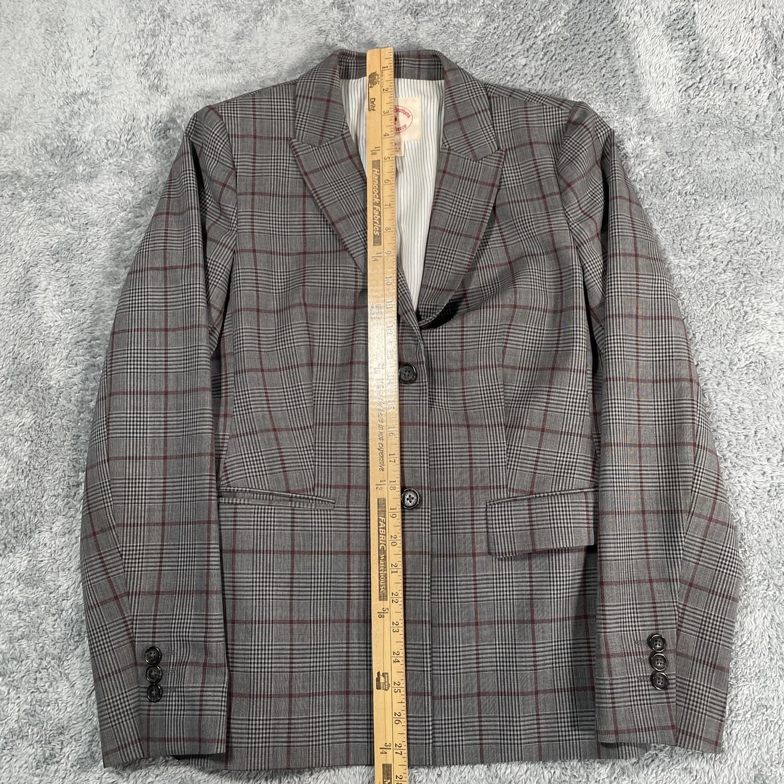 BROOKS BROTHERS Red Fleece Grey Watch Plaid Wool Blazer Jacket SZ 8 Women's - Image 4