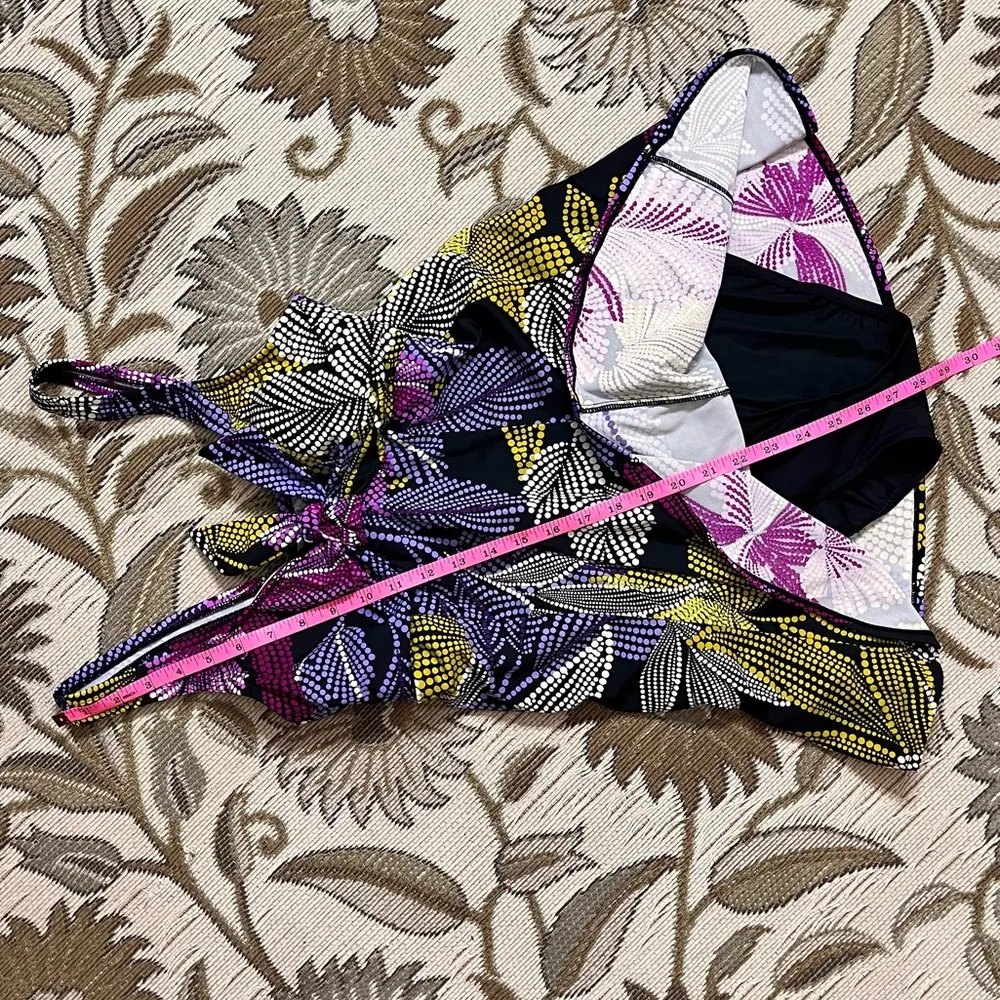 Colorful Polkadot Swimdress One Piece Swimsuit Swim Dress Tropical Palm 8 10 12 Black - Image 7