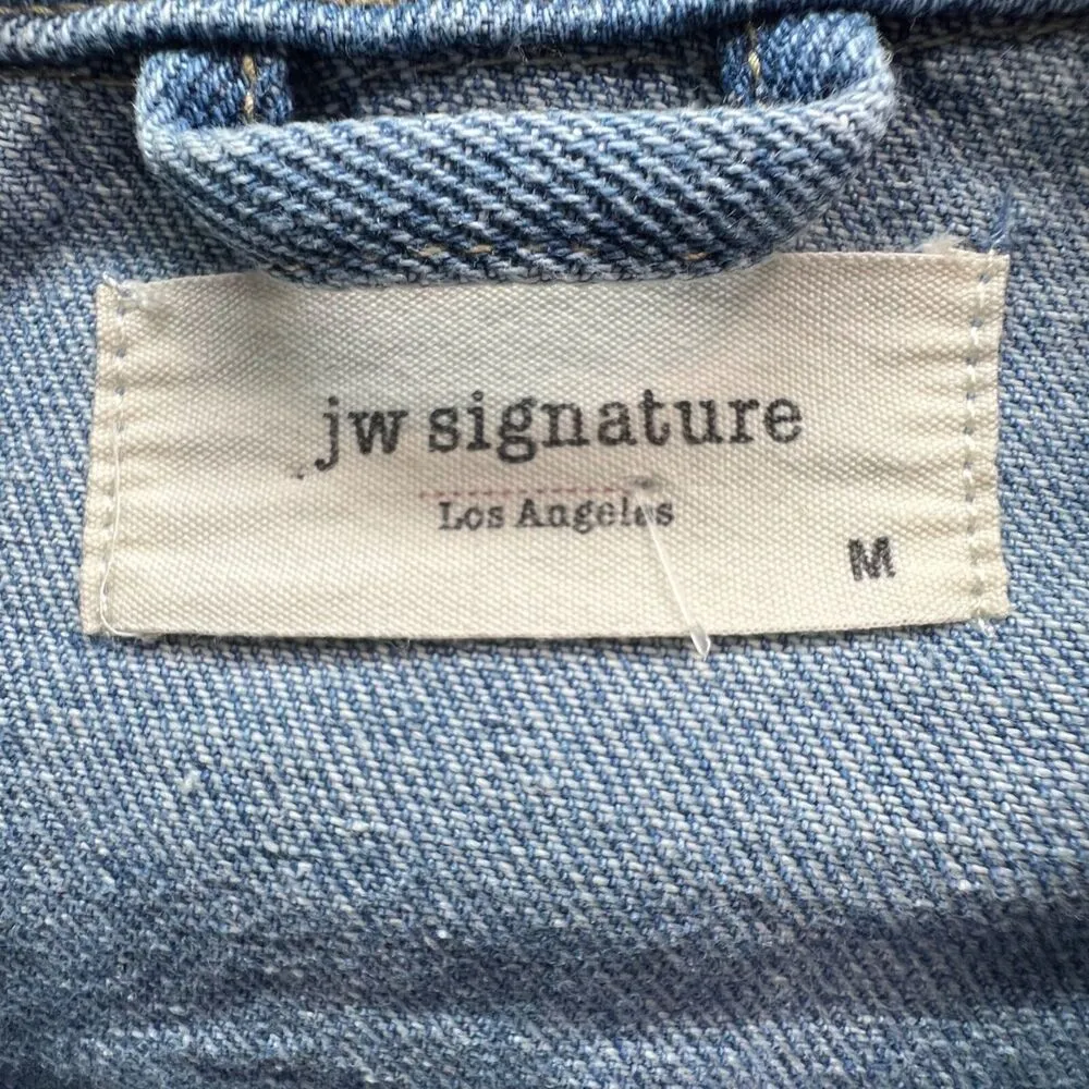 JW Signature Cropped Jean Jacket M Blue Fray Hem STATE Graphic Raw Hem Y2K Style Size M - Image 10